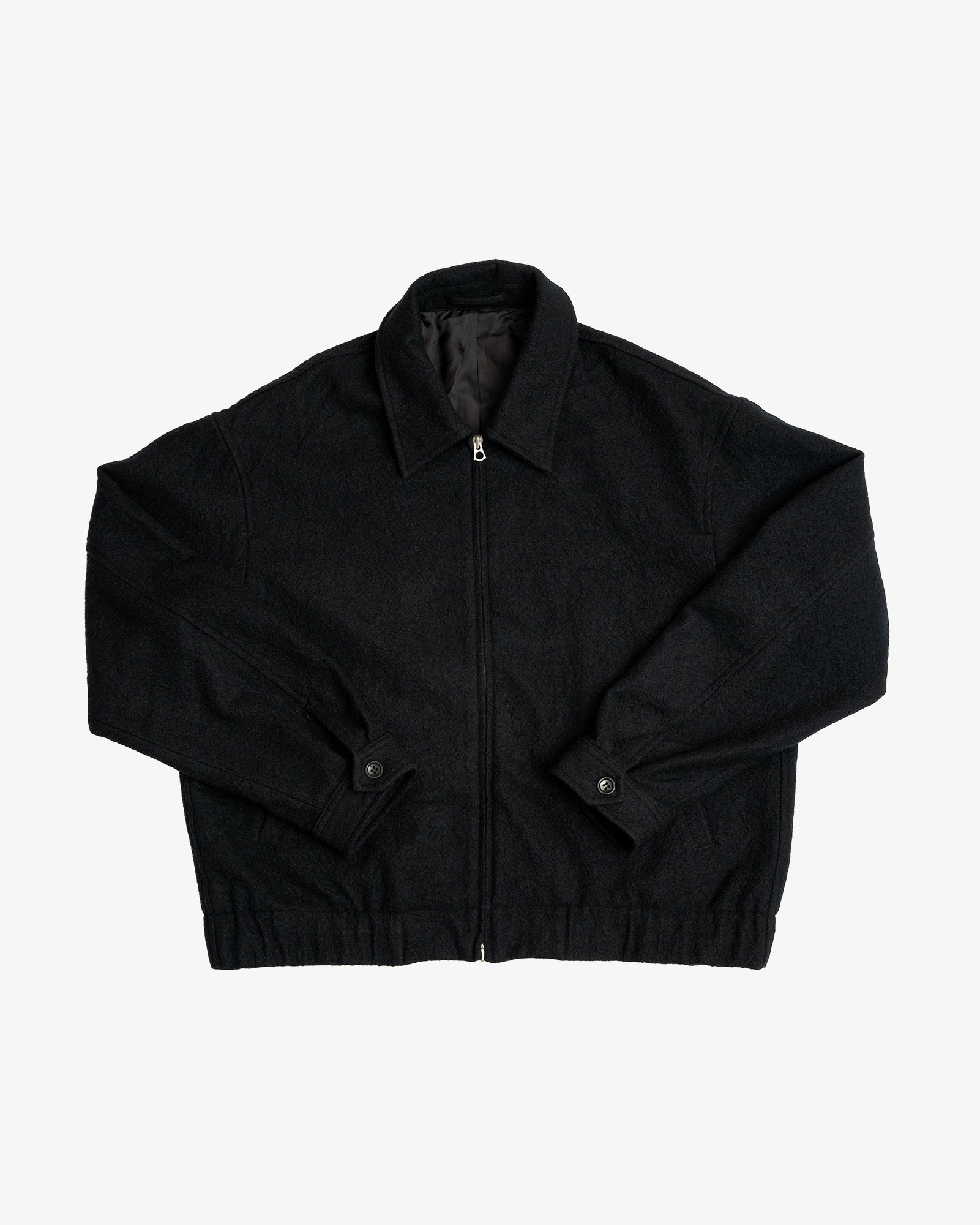 MACHINE JACKET - PIECE DYED BLACK WOOL COMBED TWILL