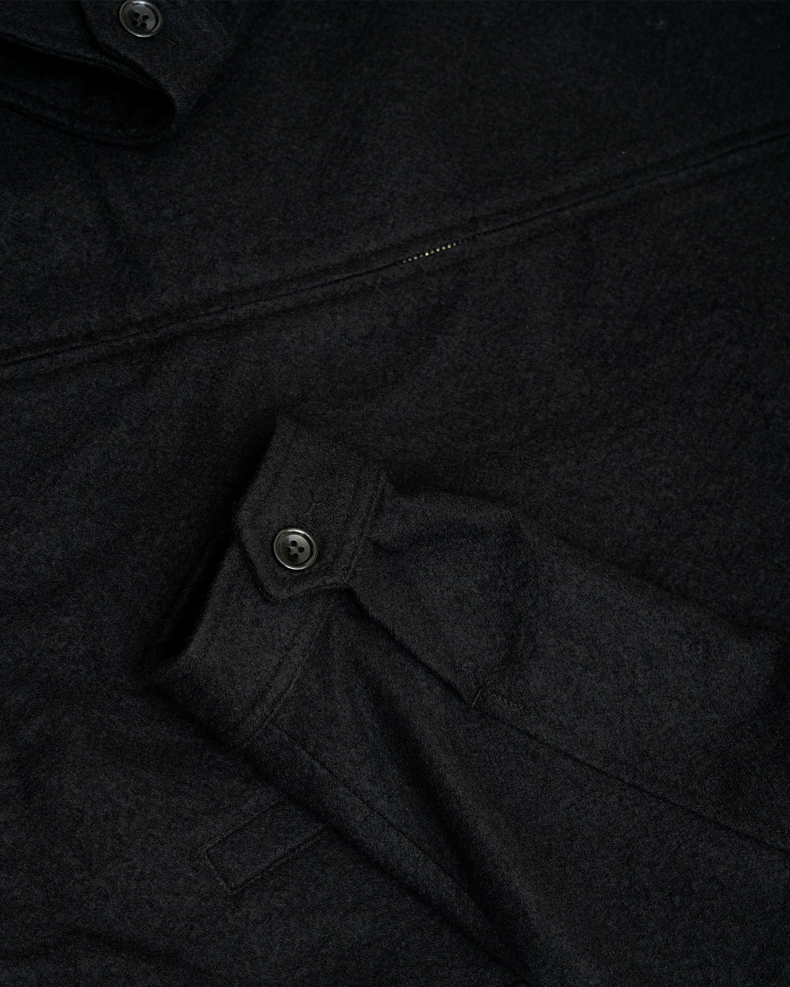 MACHINE JACKET - PIECE DYED BLACK WOOL COMBED TWILL