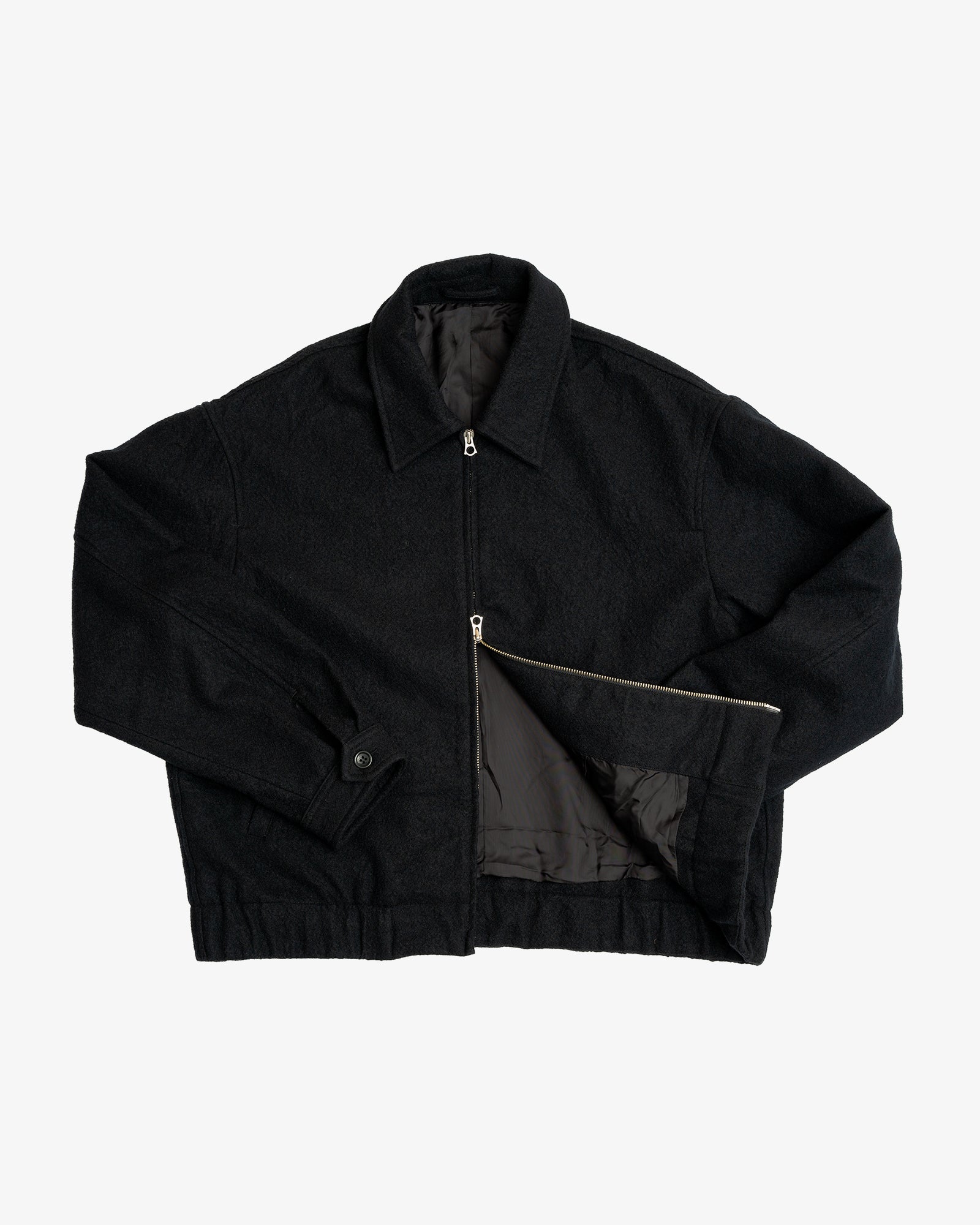 MACHINE JACKET - PIECE DYED BLACK WOOL COMBED TWILL