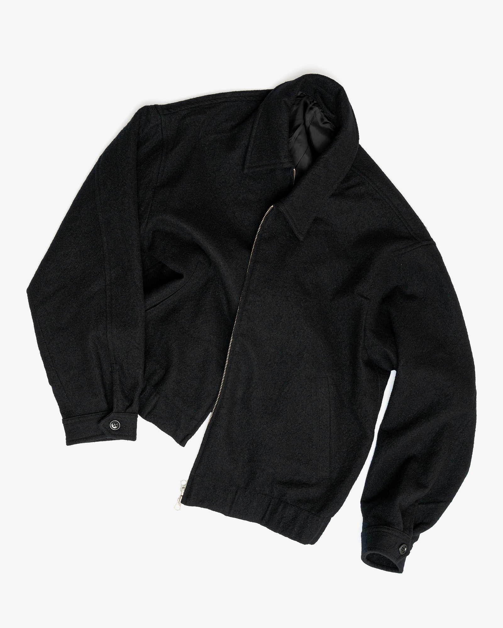MACHINE JACKET - PIECE DYED BLACK WOOL COMBED TWILL