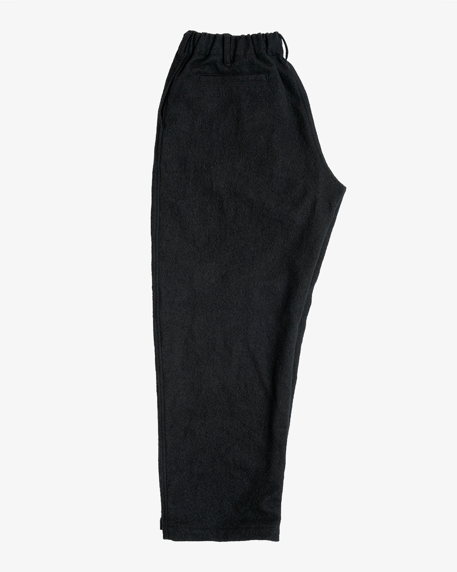 CARRY ON PANT - PIECE DYED BLACK WOOL FLANNEL – James Coward