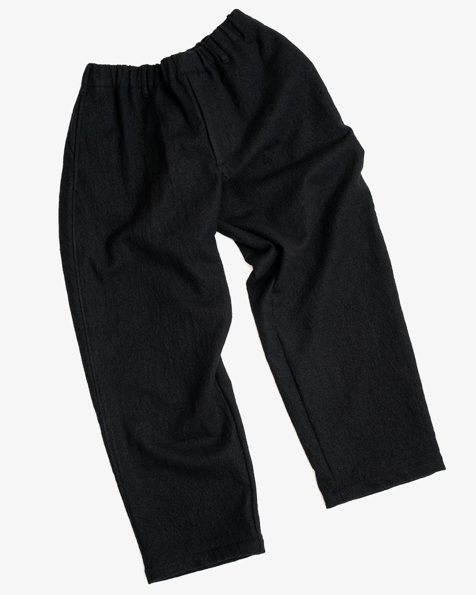 CARRY ON PANT - PIECE DYED BLACK WOOL FLANNEL – James Coward