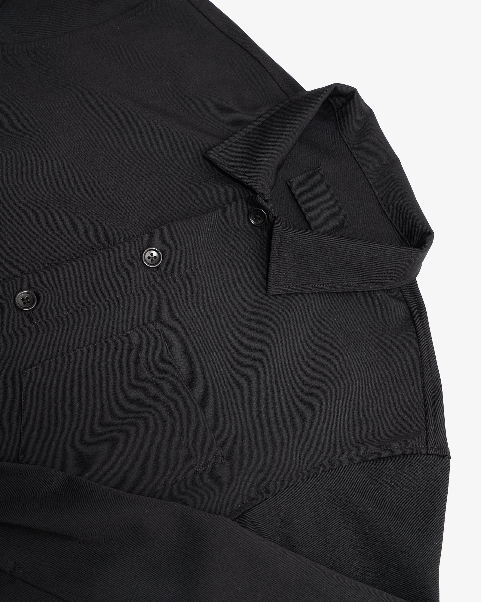 TRAVAIL SHIRT - BLACK MEDIUMWEIGHT WOOL GABARDINE