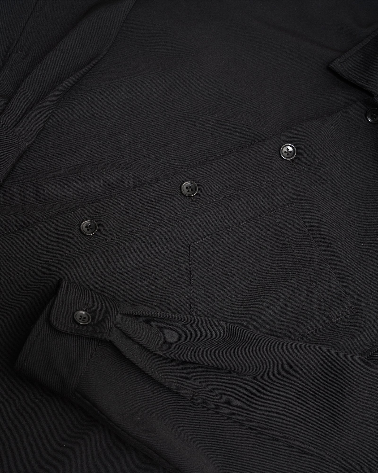 TRAVAIL SHIRT - BLACK MEDIUMWEIGHT WOOL GABARDINE