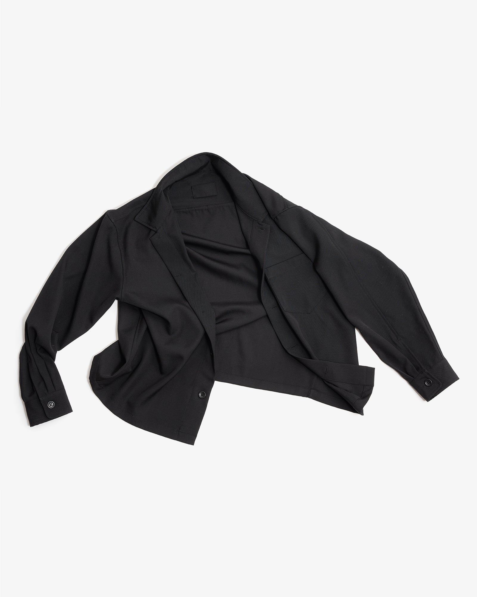 TRAVAIL SHIRT - BLACK MEDIUMWEIGHT WOOL GABARDINE