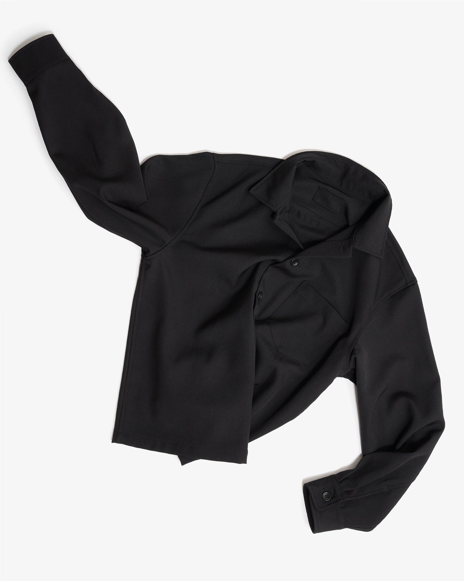TRAVAIL SHIRT - BLACK MEDIUMWEIGHT WOOL GABARDINE