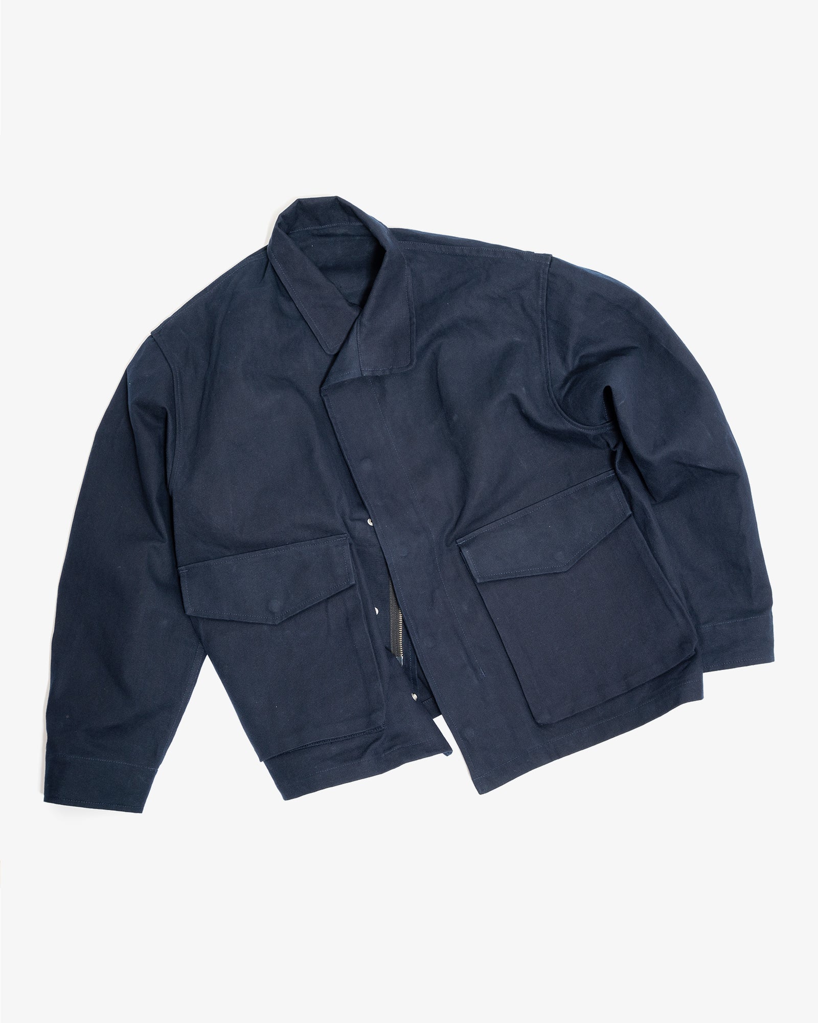 SIX JACKET - NAVY WAXED COTTON/WASHI OXFORD CLOTH