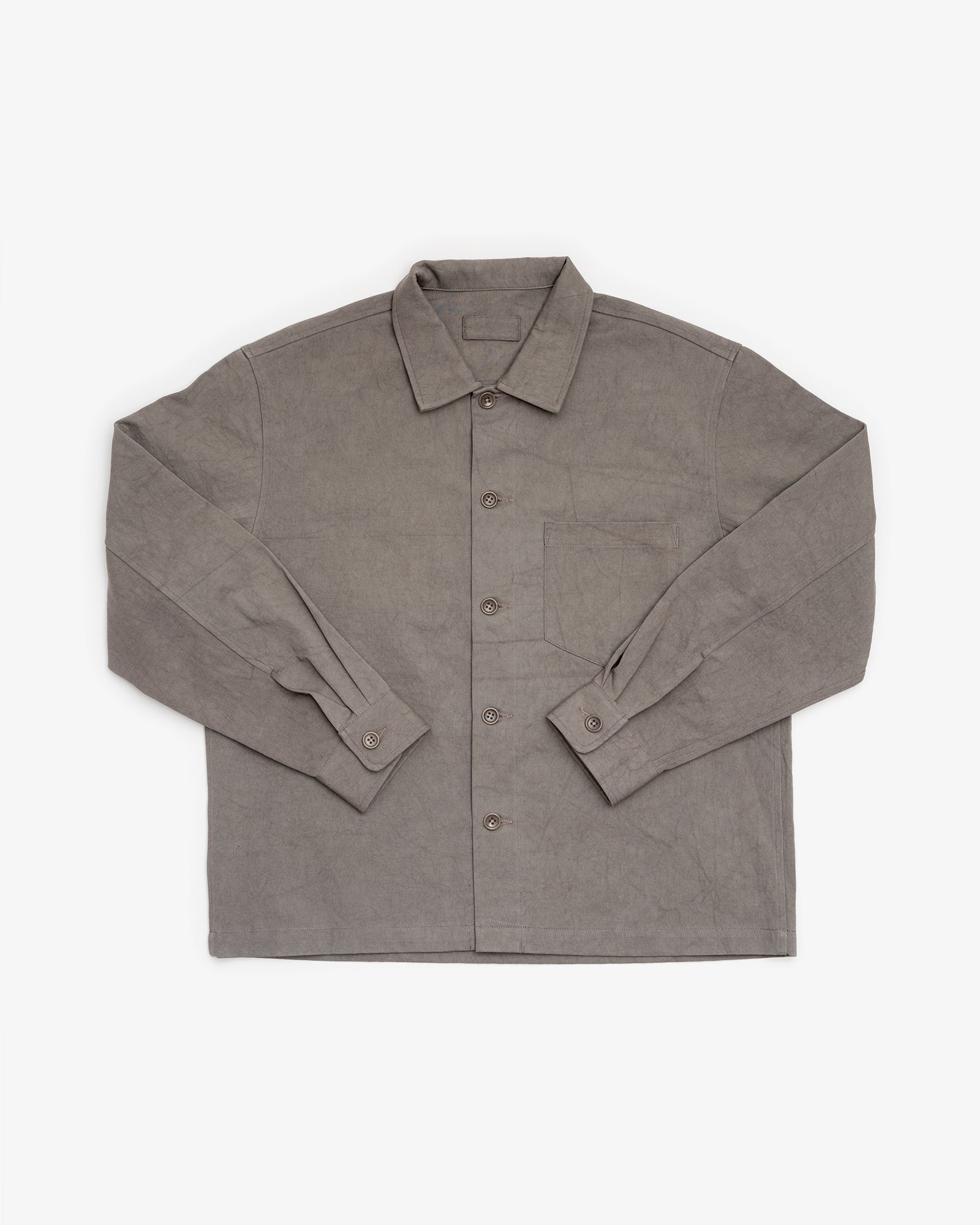 TRAVAIL SHIRT - LIGHT GREY DRUM DYED BACK SATIN
