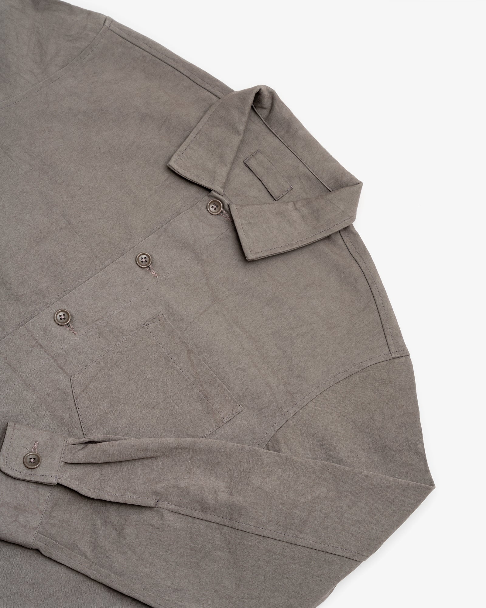 TRAVAIL SHIRT - LIGHT GREY DRUM DYED BACK SATIN