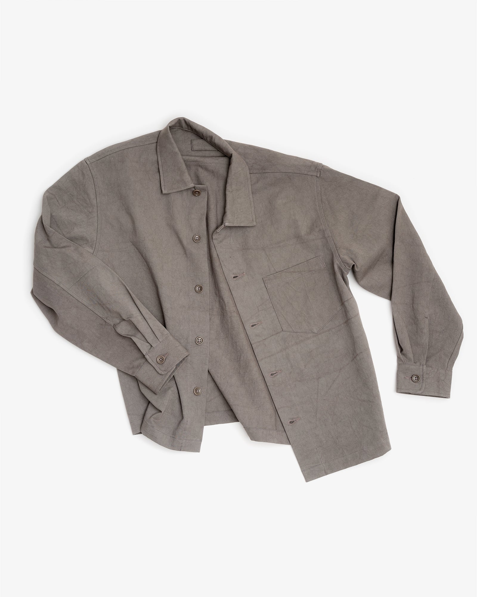 TRAVAIL SHIRT - LIGHT GREY DRUM DYED BACK SATIN