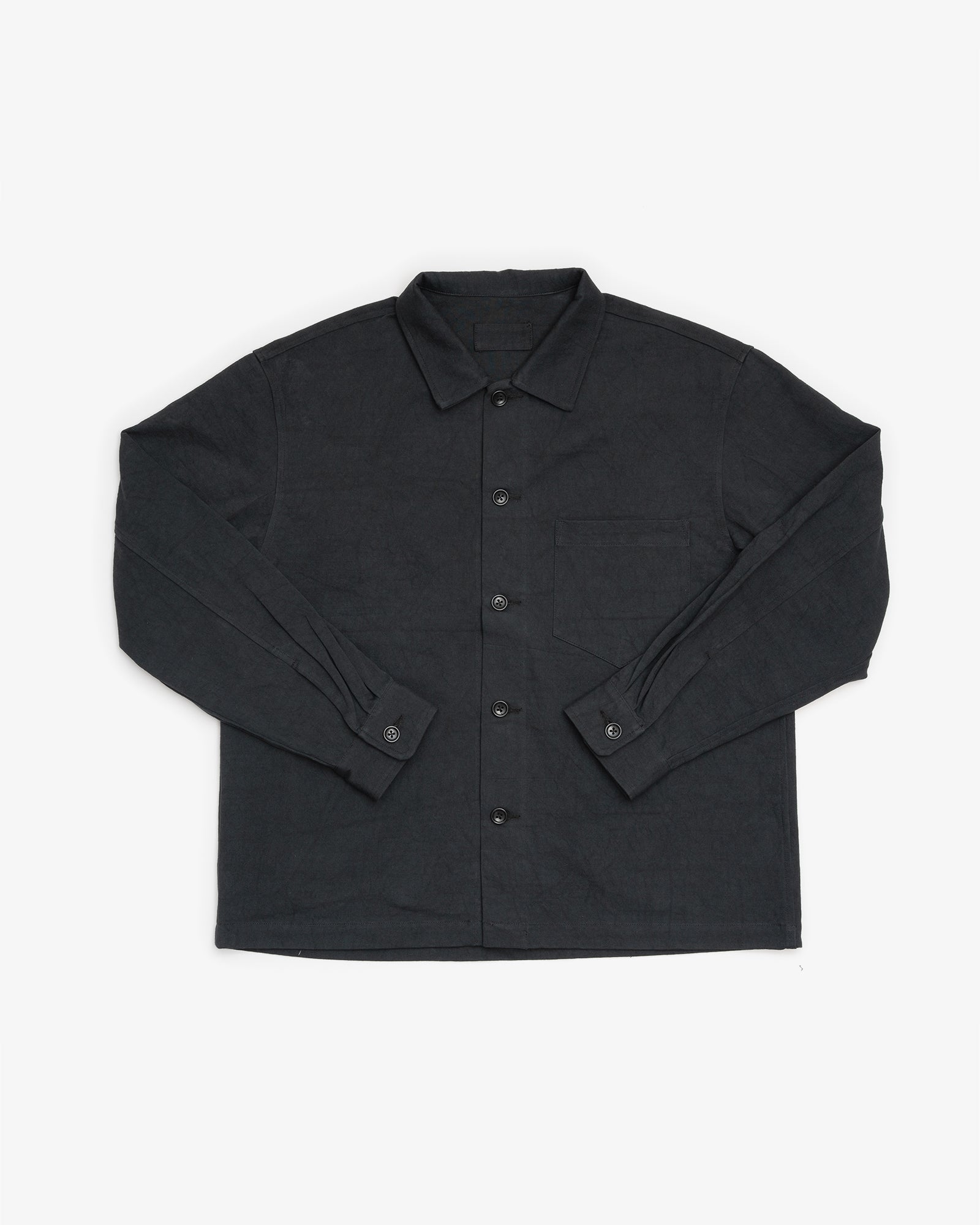 TRAVAIL SHIRT - BLACK DRUM DYED BACK SATIN