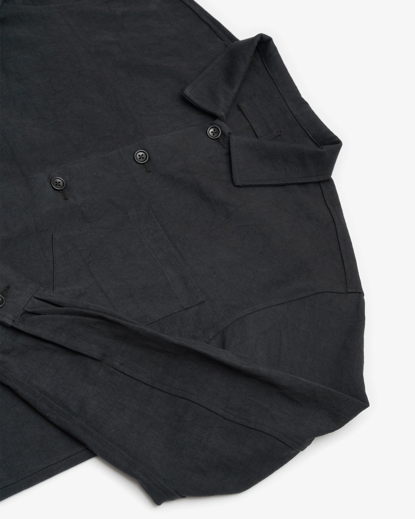 TRAVAIL SHIRT - BLACK DRUM DYED BACK SATIN