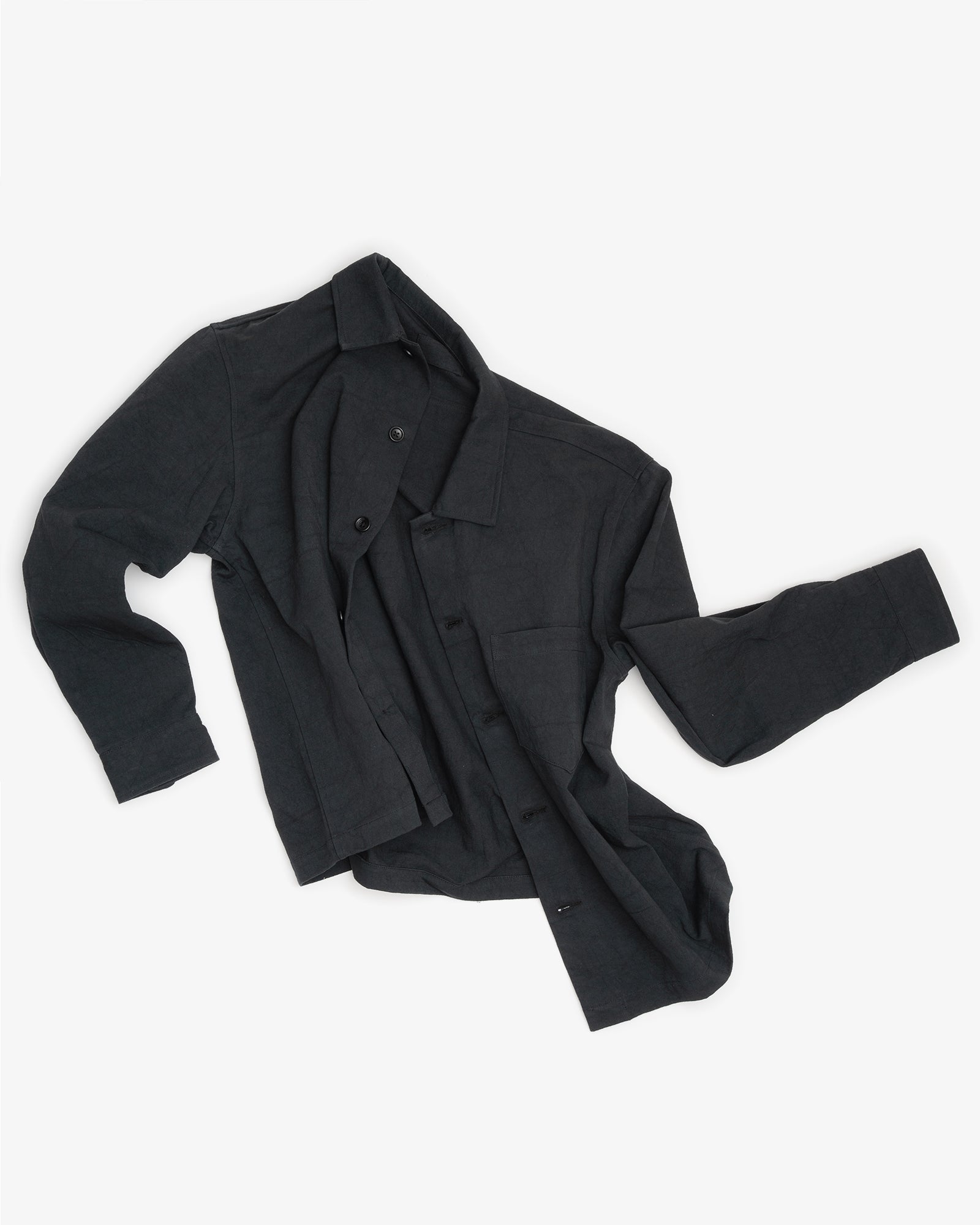TRAVAIL SHIRT - BLACK DRUM DYED BACK SATIN