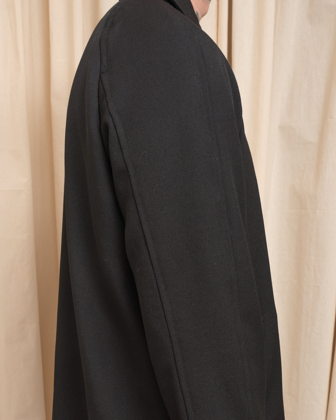 DRAFT COAT - BLACK HEAVYWEIGHT WOOL GABARDINE