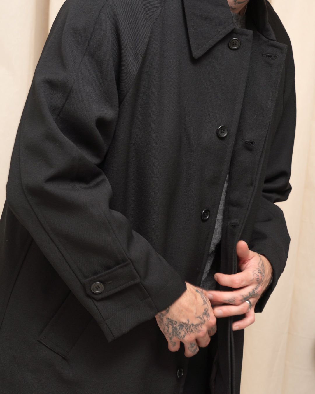 DRAFT COAT - BLACK HEAVYWEIGHT WOOL GABARDINE