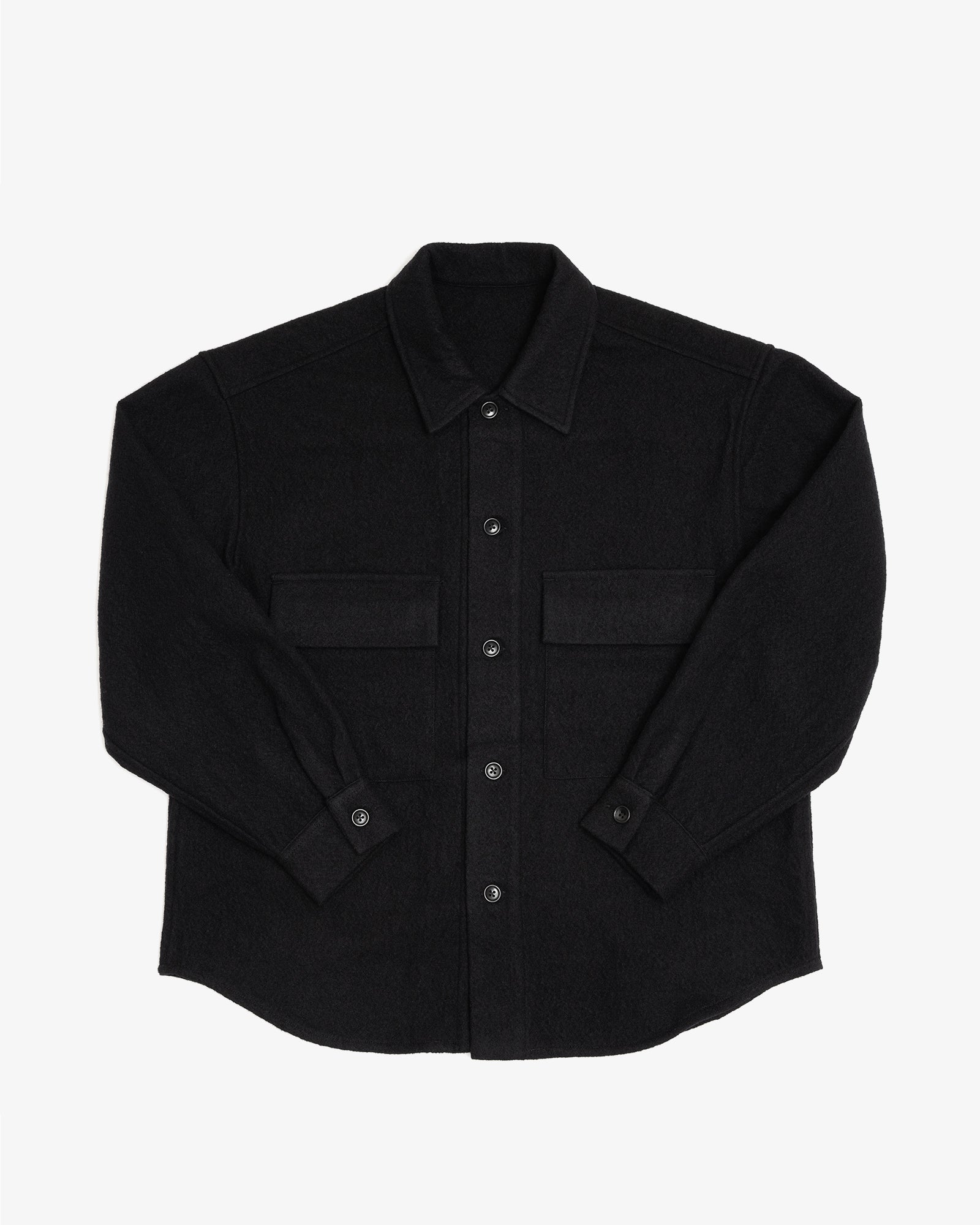 DOUBLE POCKET OVERSHIRT - BLACK PIECE DYED WOOL TWILL