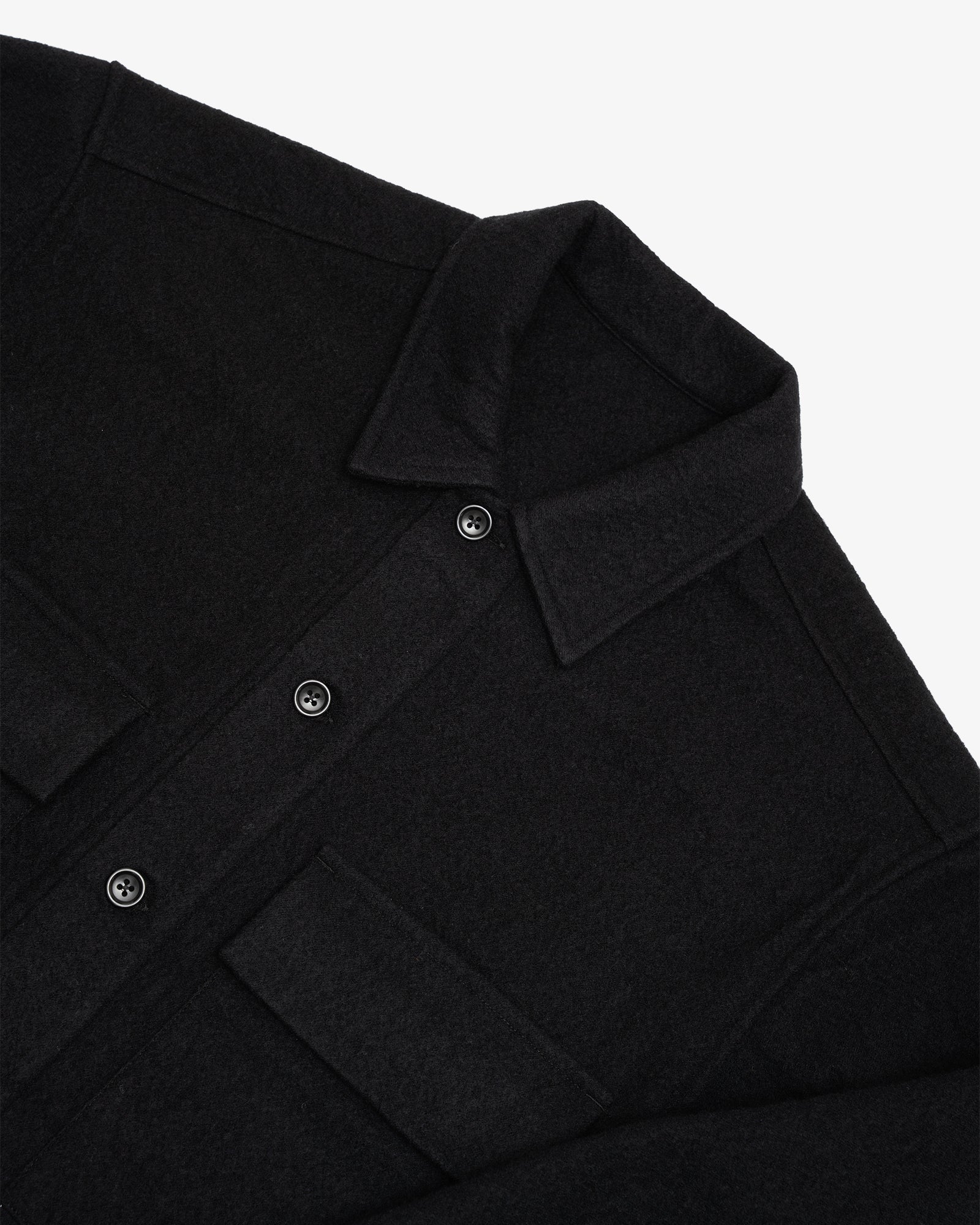 DOUBLE POCKET OVERSHIRT - BLACK PIECE DYED WOOL TWILL