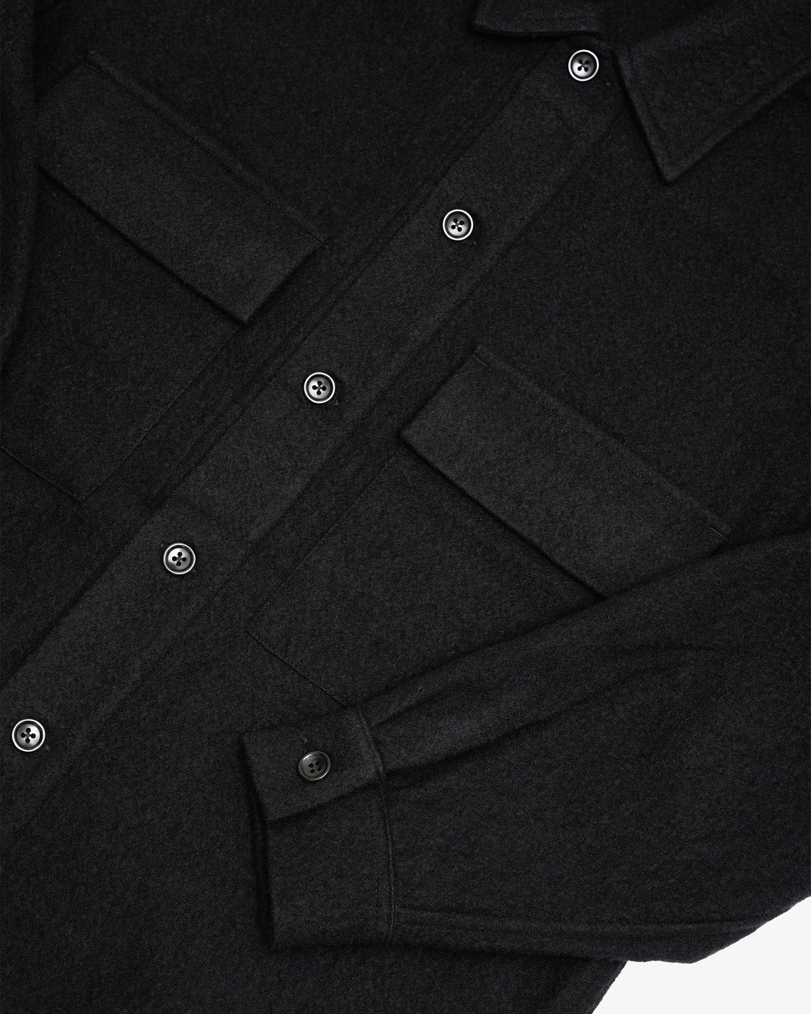 DOUBLE POCKET OVERSHIRT - BLACK PIECE DYED WOOL TWILL