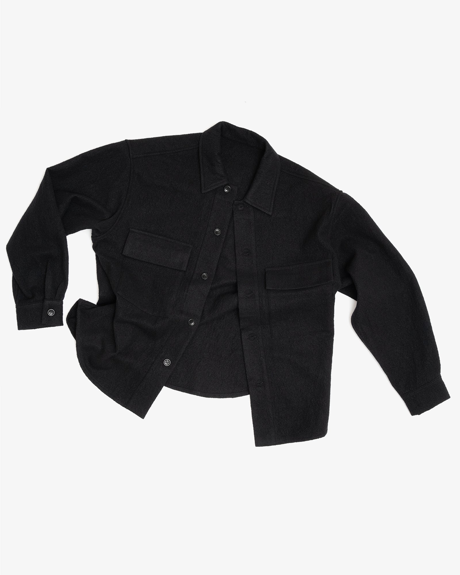 DOUBLE POCKET OVERSHIRT - BLACK PIECE DYED WOOL TWILL