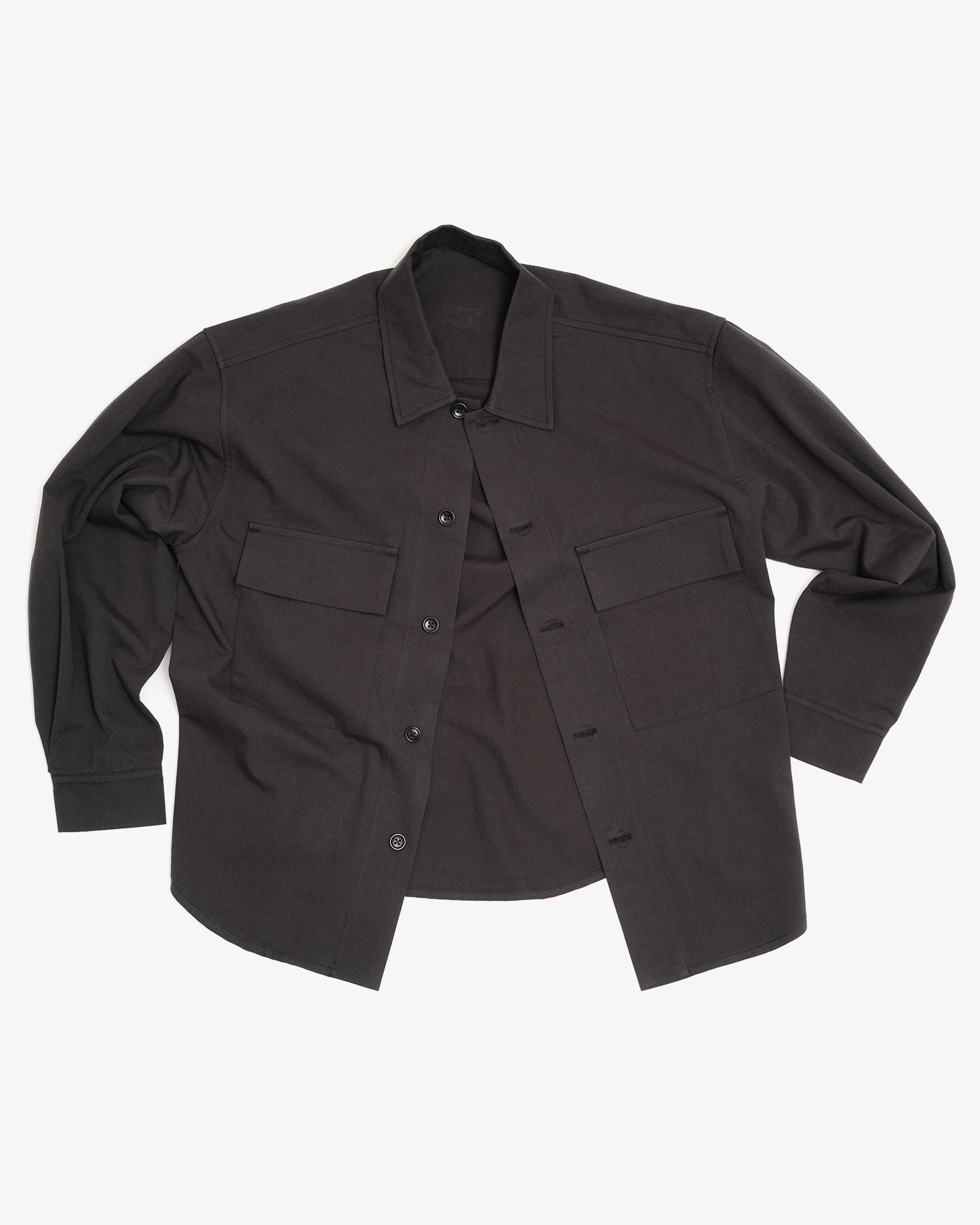 DOUBLE POCKET OVERSHIRT - CHARCOAL COTTON/WOOL TWILL