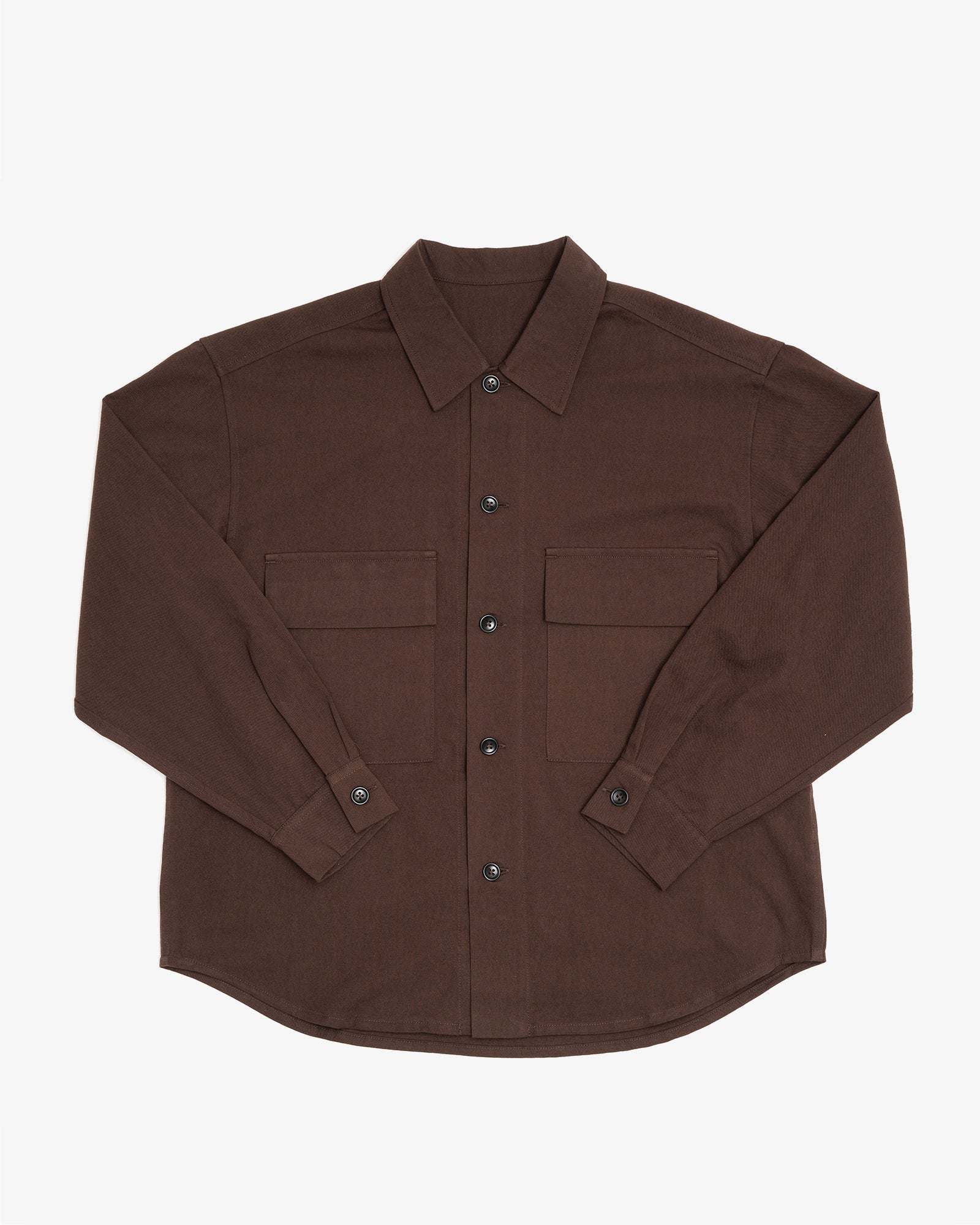 DOUBLE POCKET OVERSHIRT - DARK BROWN COTTON/WOOL TWILL