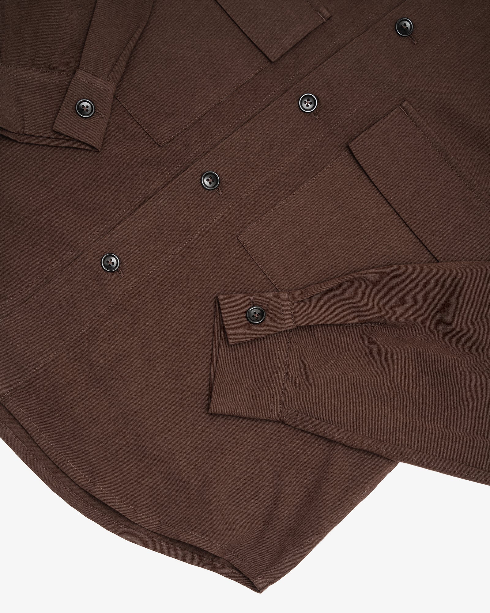DOUBLE POCKET OVERSHIRT - DARK BROWN COTTON/WOOL TWILL