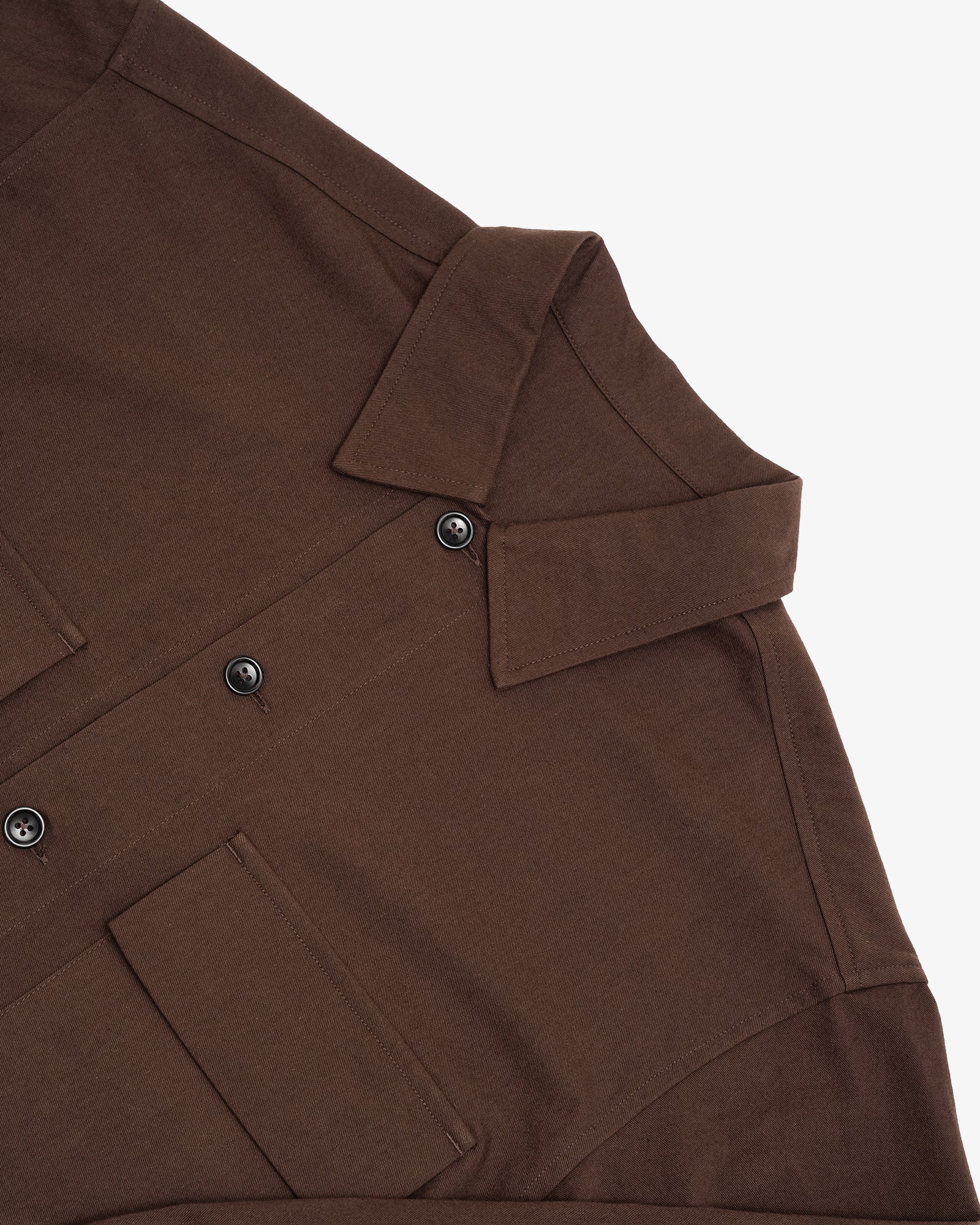 DOUBLE POCKET OVERSHIRT - DARK BROWN COTTON/WOOL TWILL