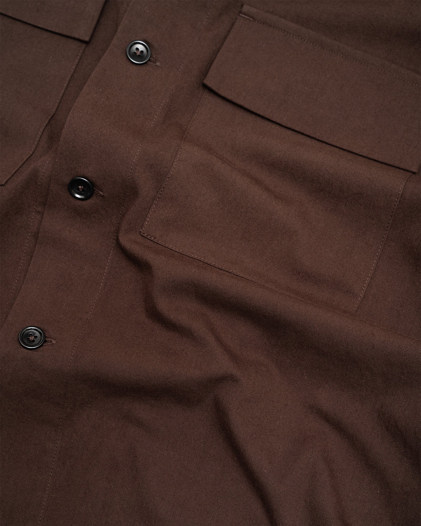 DOUBLE POCKET OVERSHIRT - DARK BROWN COTTON/WOOL TWILL