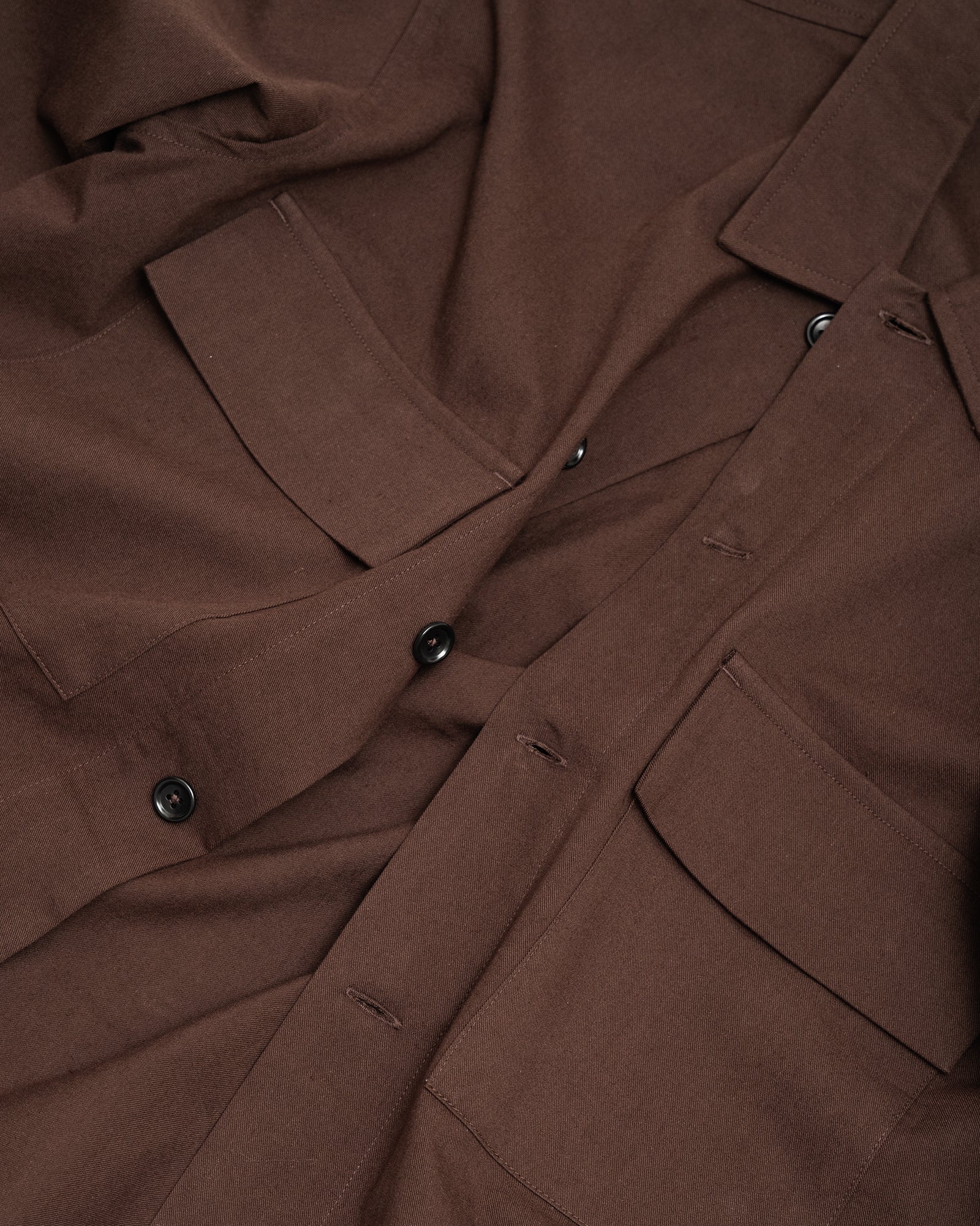 DOUBLE POCKET OVERSHIRT - DARK BROWN COTTON/WOOL TWILL