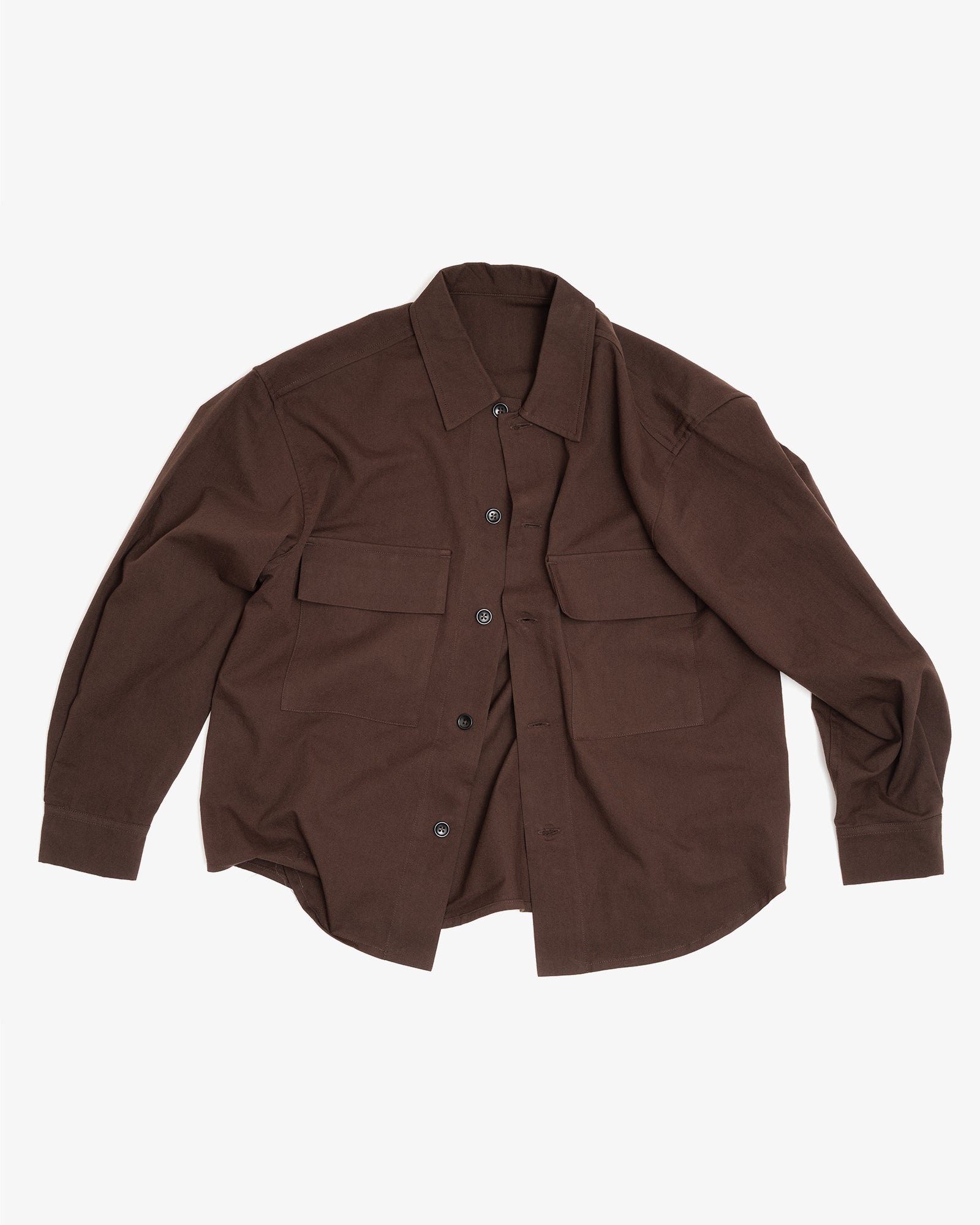 DOUBLE POCKET OVERSHIRT - DARK BROWN COTTON/WOOL TWILL