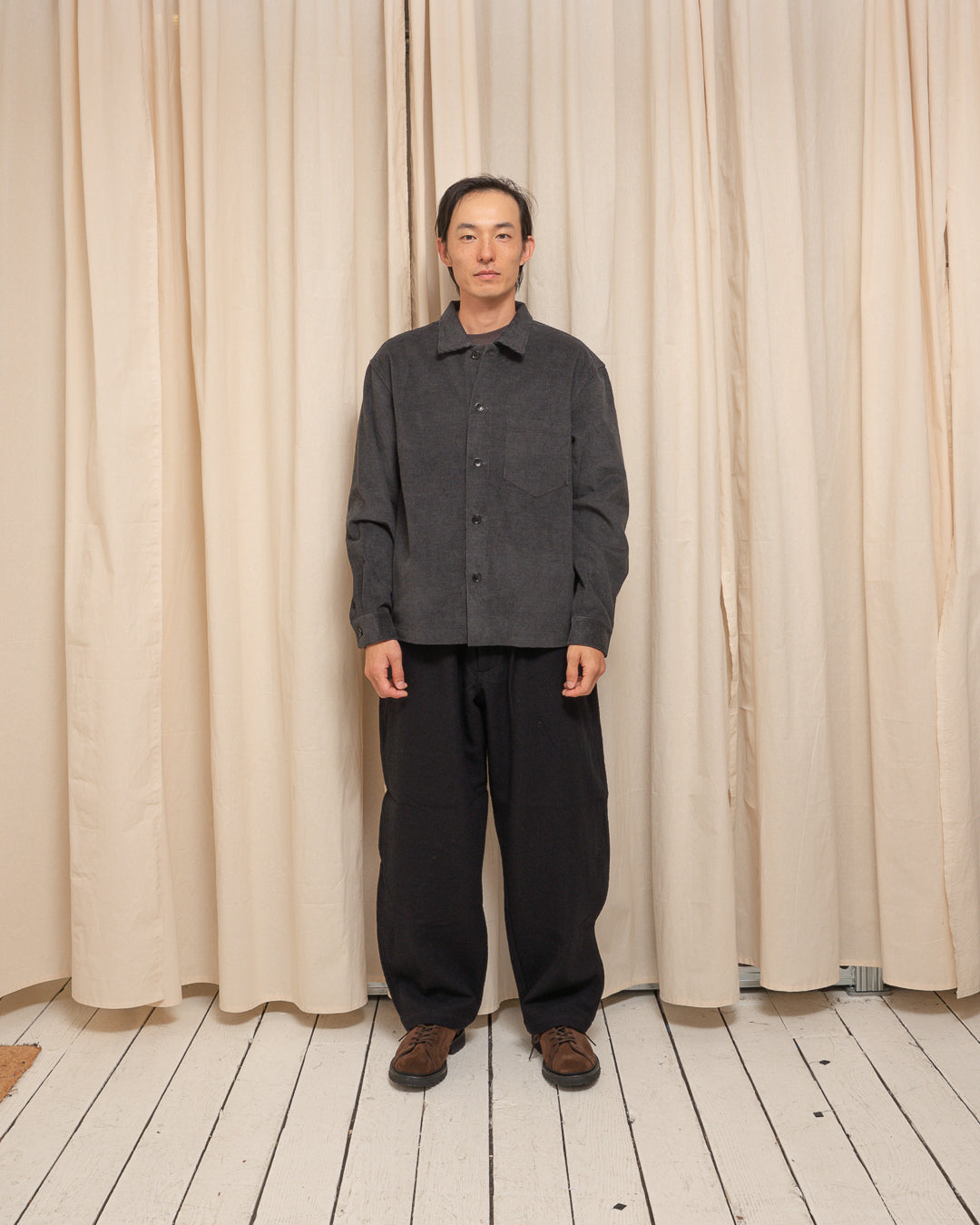 TRAVAIL SHIRT - CHARCOAL YARN DYED COTTON CORDUROY
