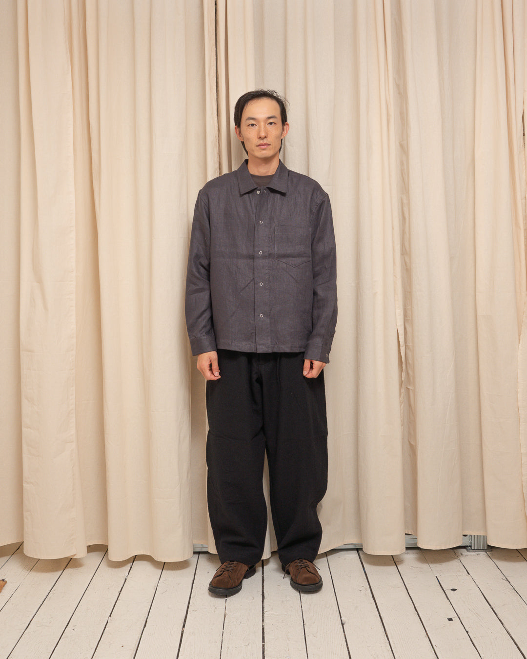 WORKSHOP SHIRT - CHARCOAL PIECE DYED LINEN GABARDINE