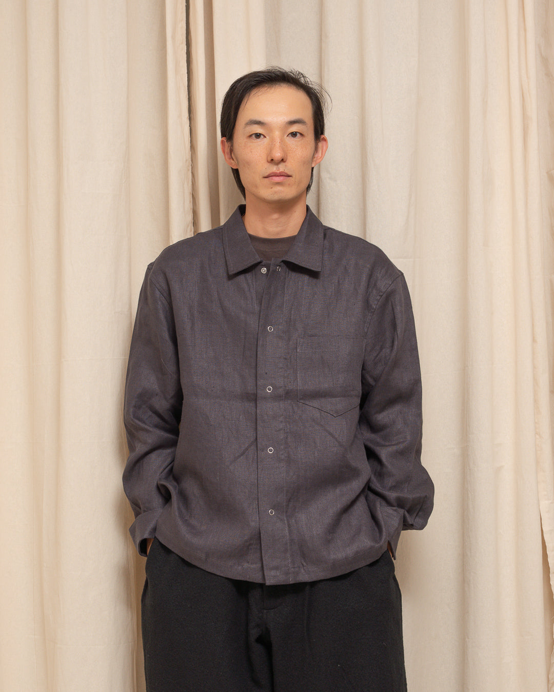 WORKSHOP SHIRT - CHARCOAL PIECE DYED LINEN GABARDINE
