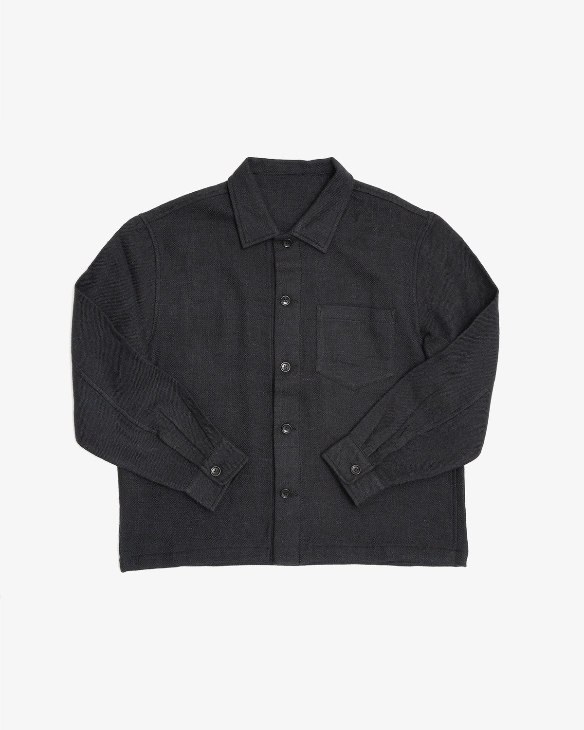 TRAVAIL SHIRT - BLACK SHETLAND WOOL/LINEN TWILL