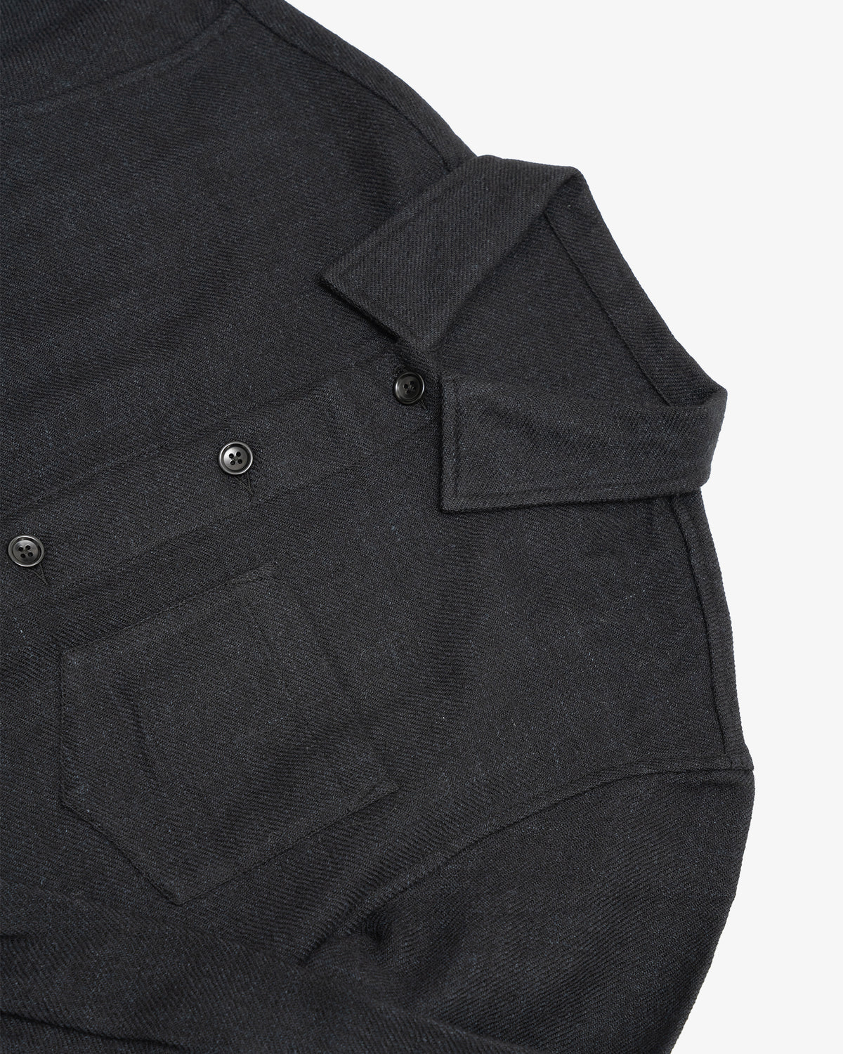 TRAVAIL SHIRT - BLACK SHETLAND WOOL/LINEN TWILL