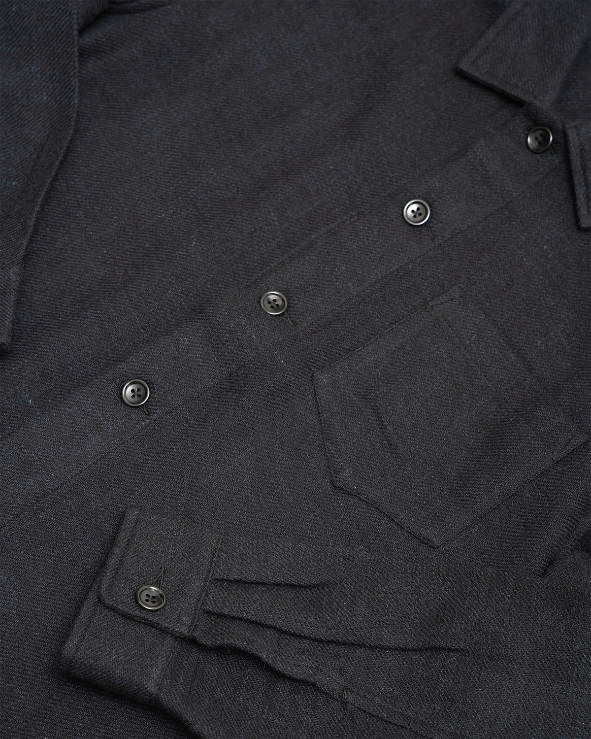TRAVAIL SHIRT - BLACK SHETLAND WOOL/LINEN TWILL