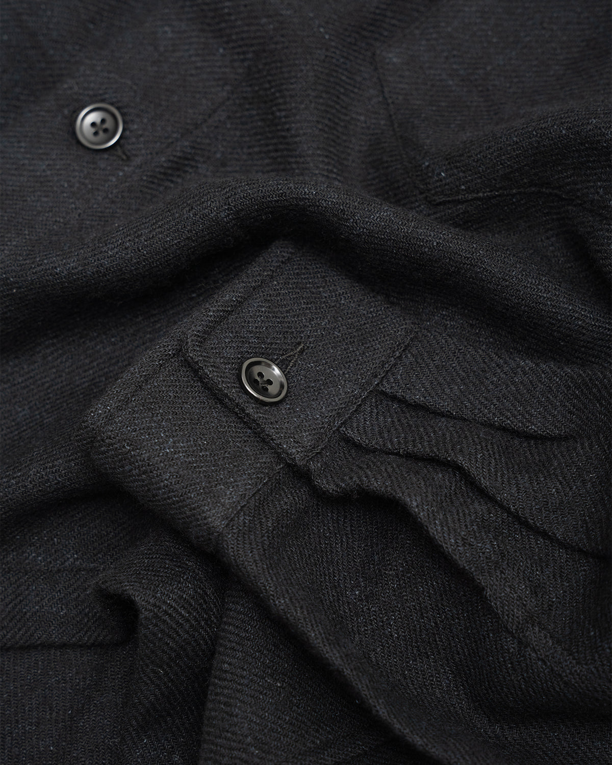 TRAVAIL SHIRT - BLACK SHETLAND WOOL/LINEN TWILL