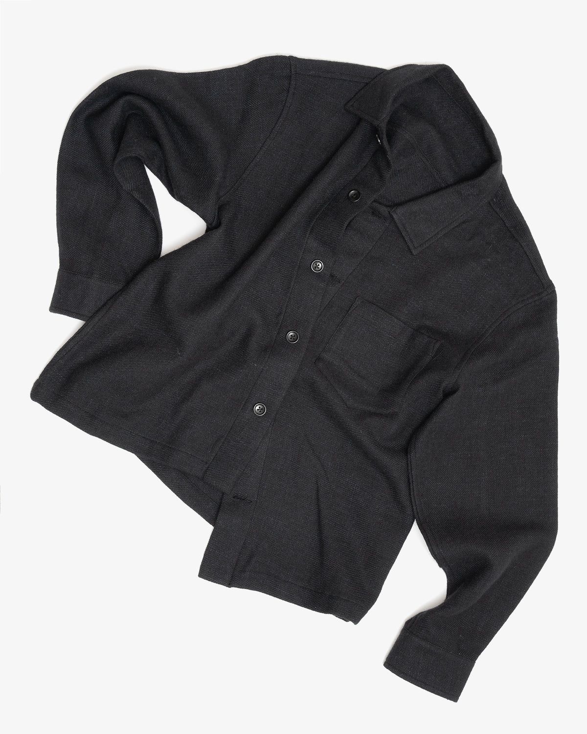 TRAVAIL SHIRT - BLACK SHETLAND WOOL/LINEN TWILL