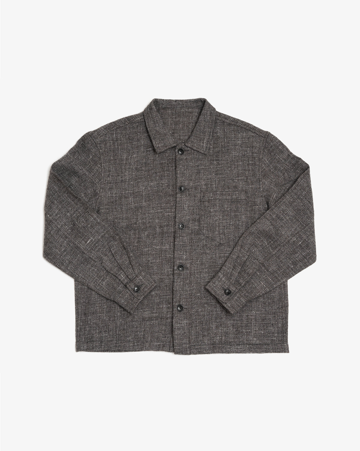 TRAVAIL SHIRT - GREY/BROWN SHETLAND WOOL/LINEN TWILL