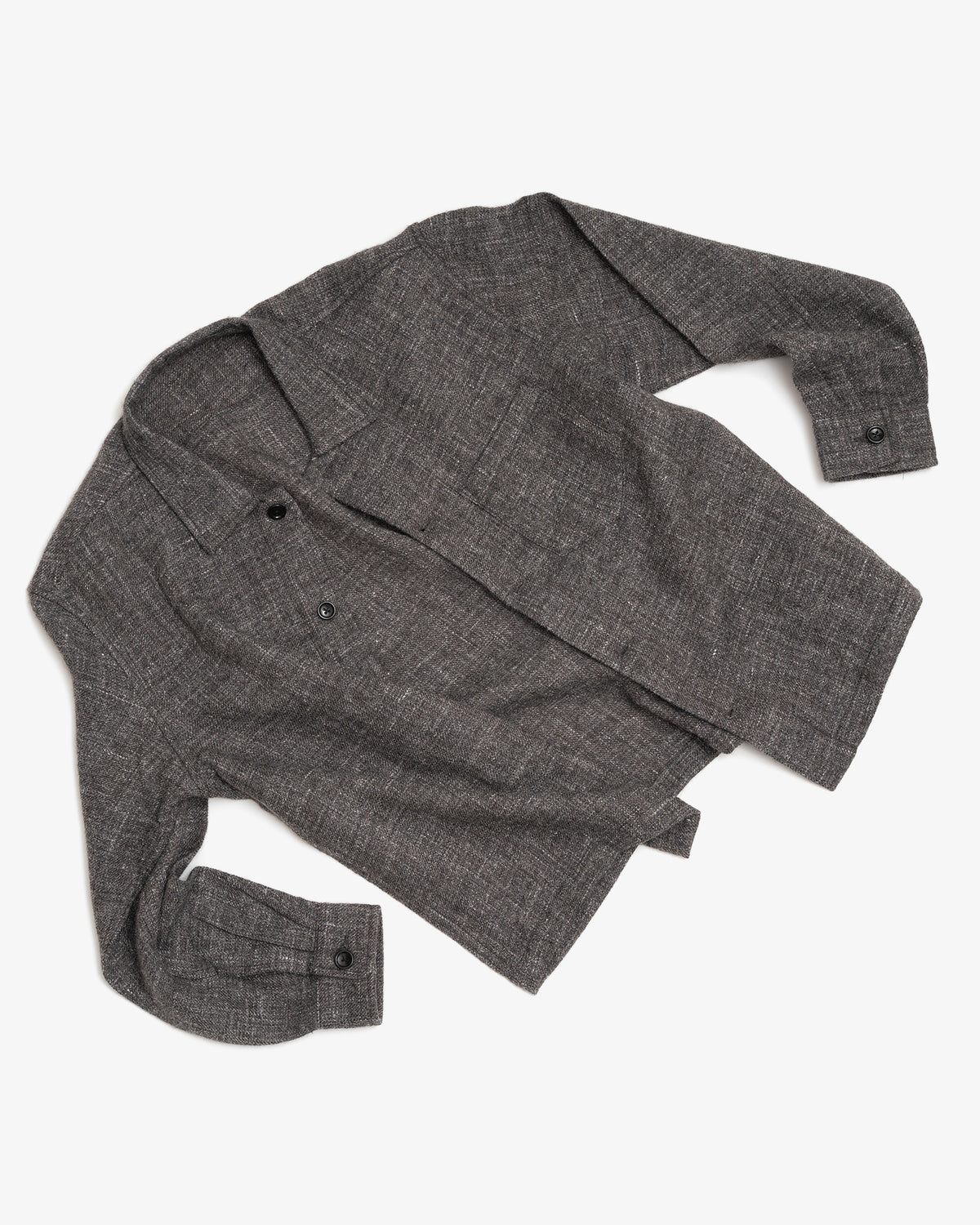 TRAVAIL SHIRT - GREY/BROWN SHETLAND WOOL/LINEN TWILL