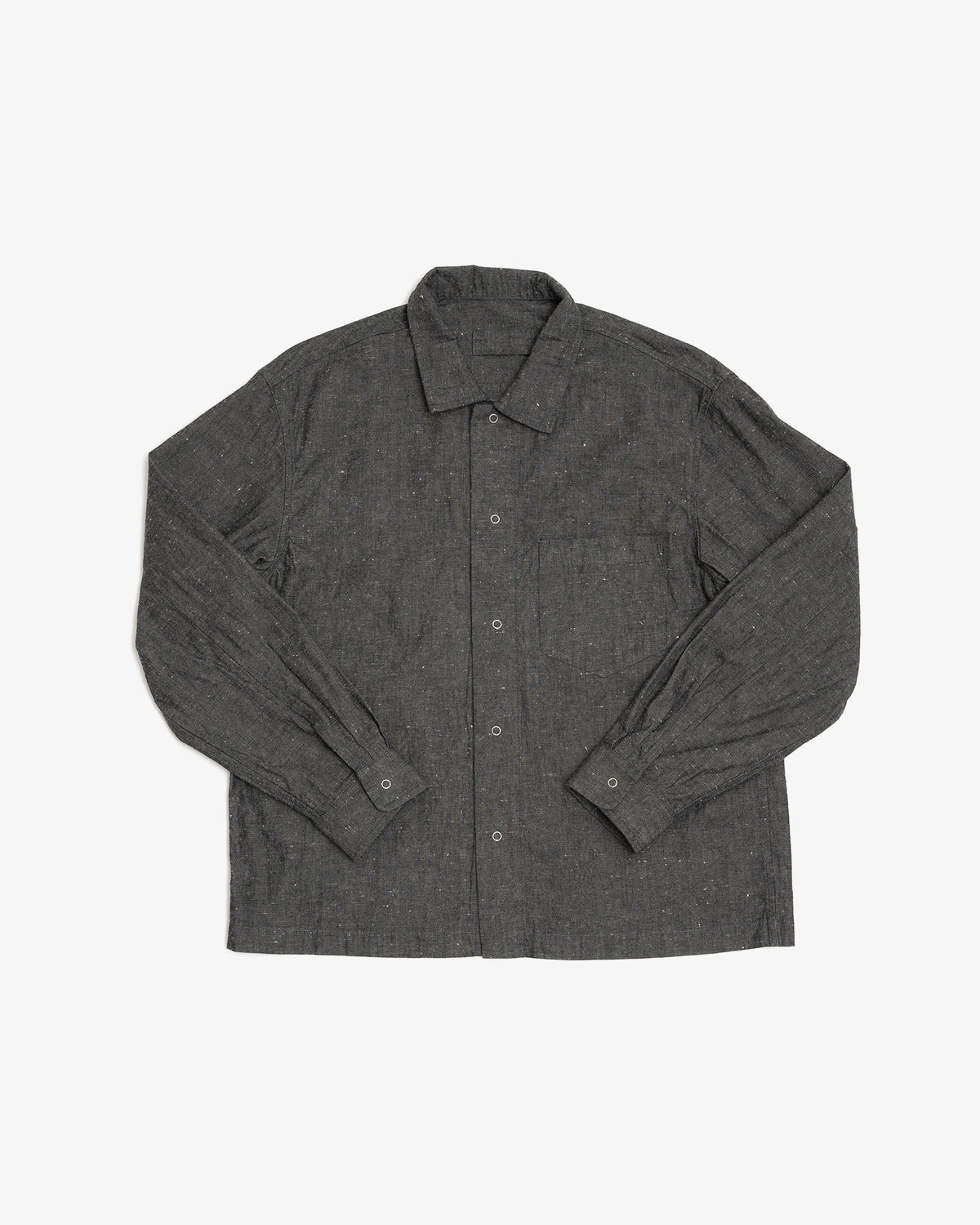 WORKSHOP SHIRT - GREY/BROWN COTTON/LINEN CHAMBRAY