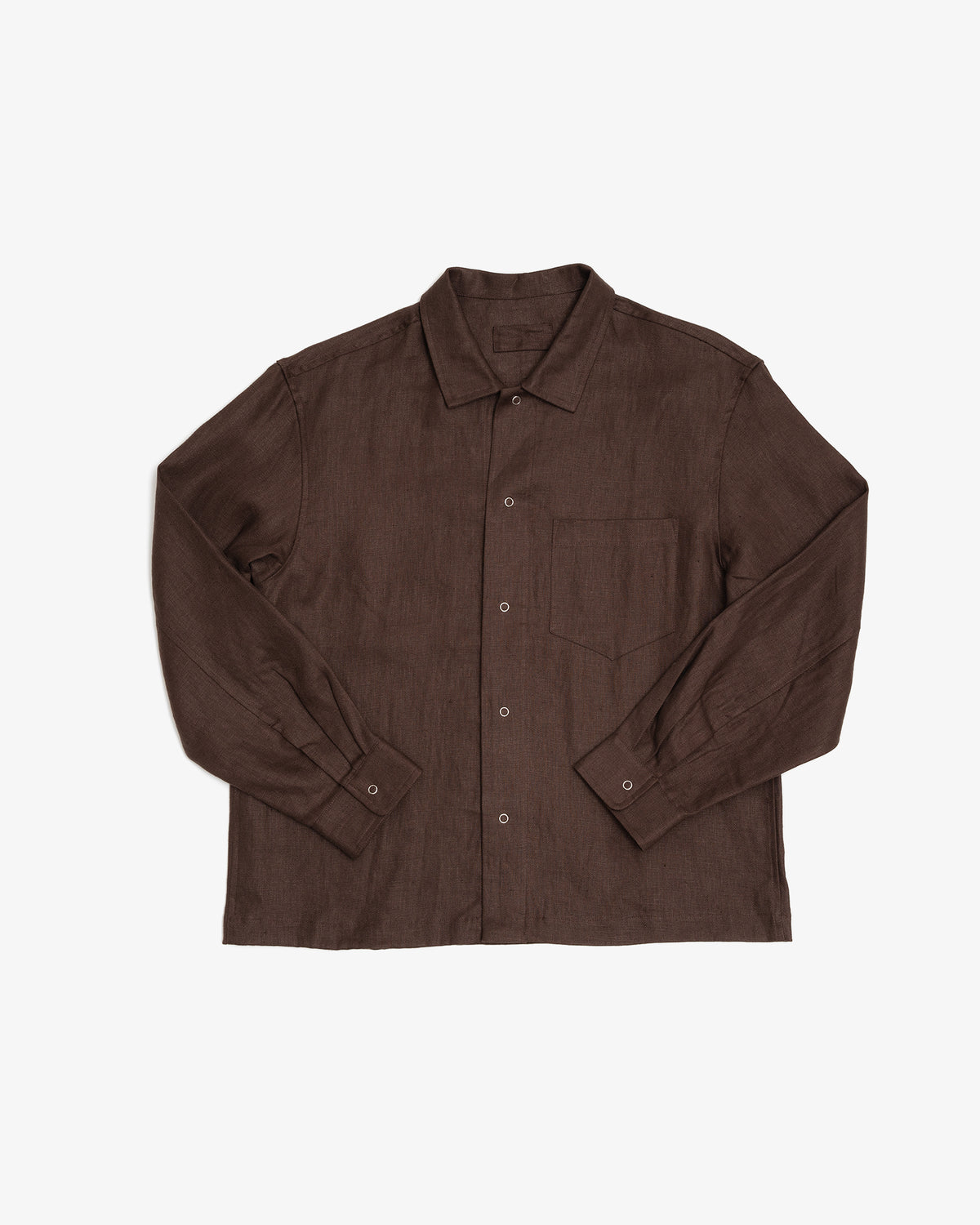 WORKSHOP SHIRT - DARK BROWN PIECE DYED LINEN GABARDINE