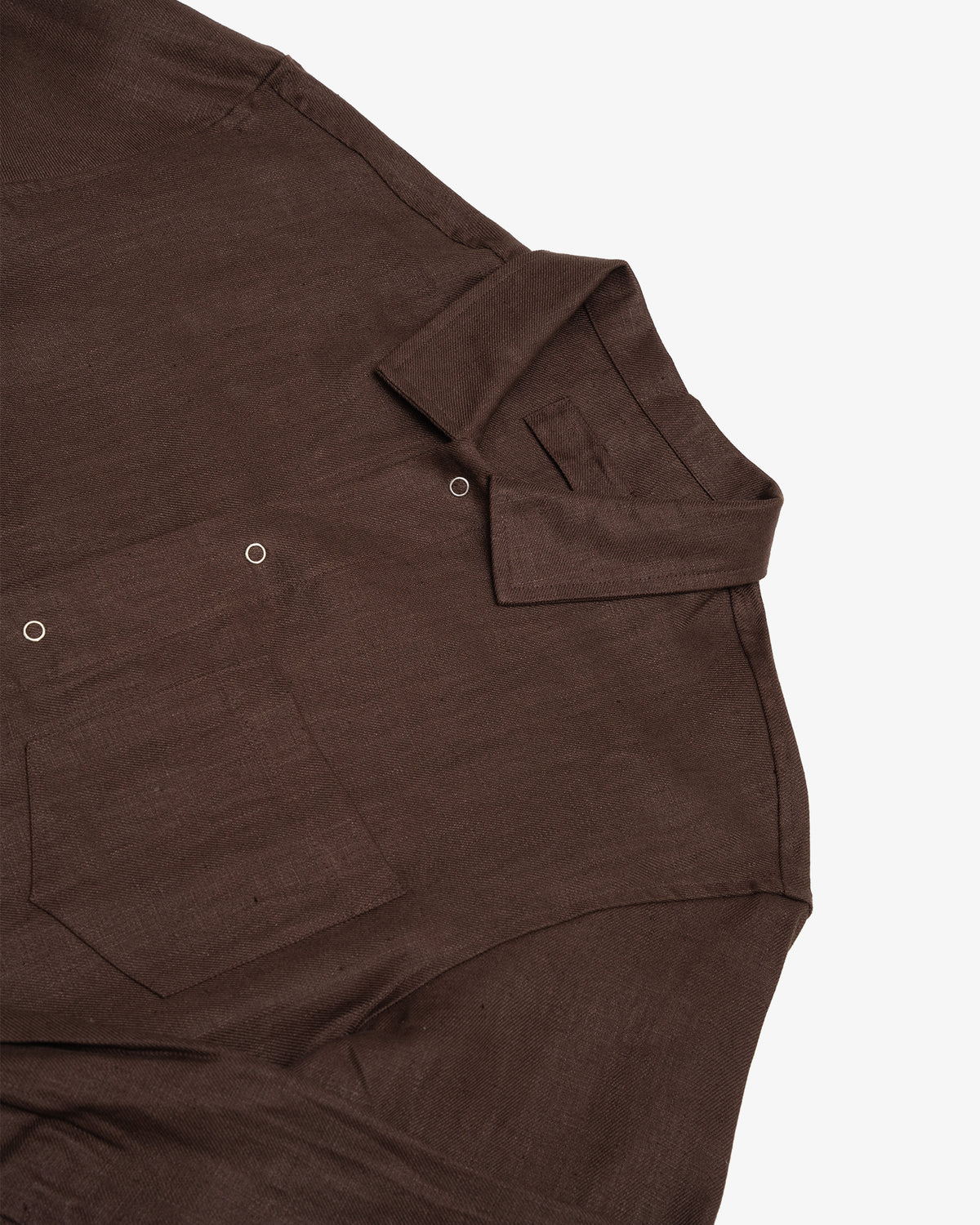 WORKSHOP SHIRT - DARK BROWN PIECE DYED LINEN GABARDINE