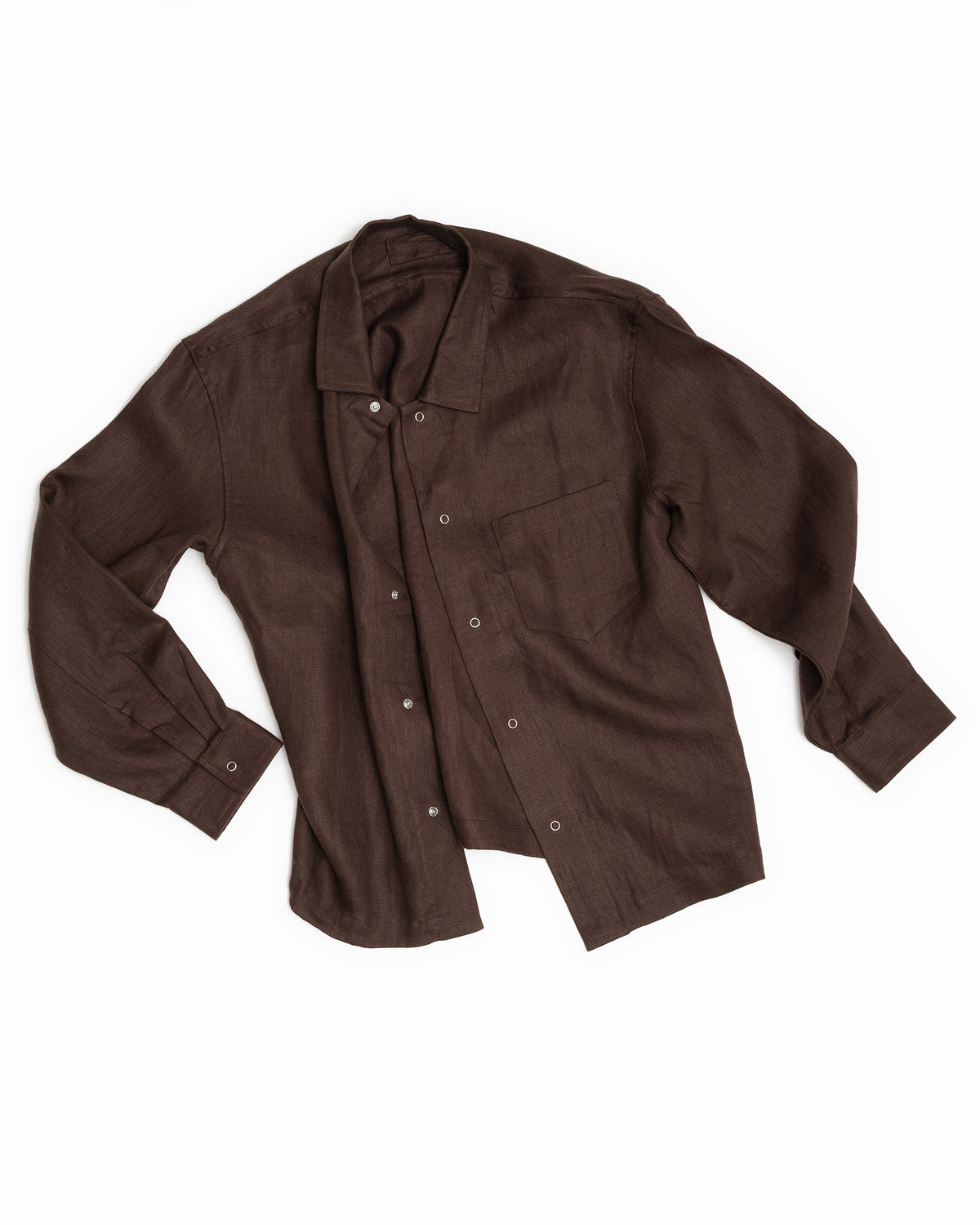 WORKSHOP SHIRT - DARK BROWN PIECE DYED LINEN GABARDINE