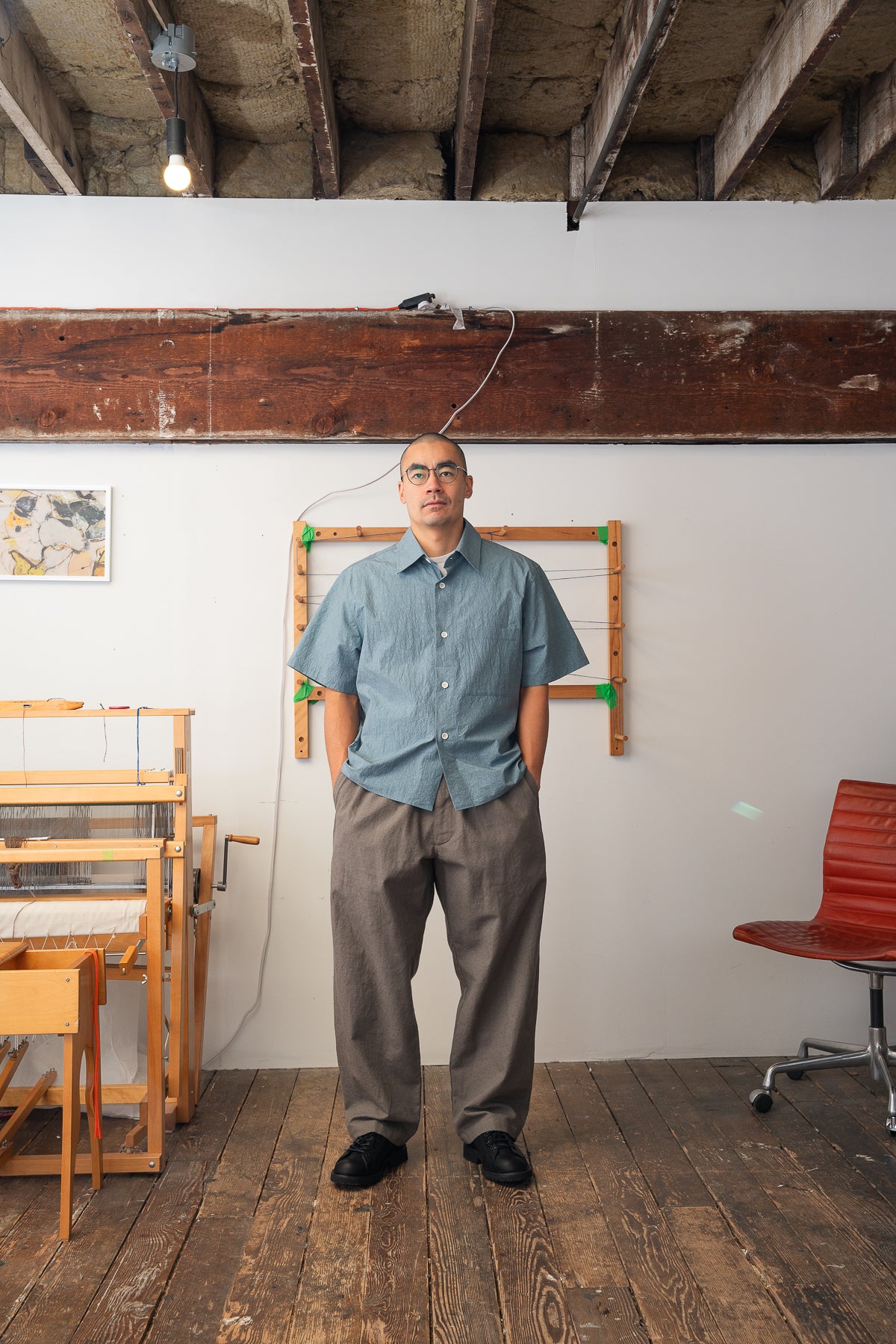 SHORT SLEEVE SHIRT - LIGHT BLUE SUN DRIED TYPEWRITER CLOTH