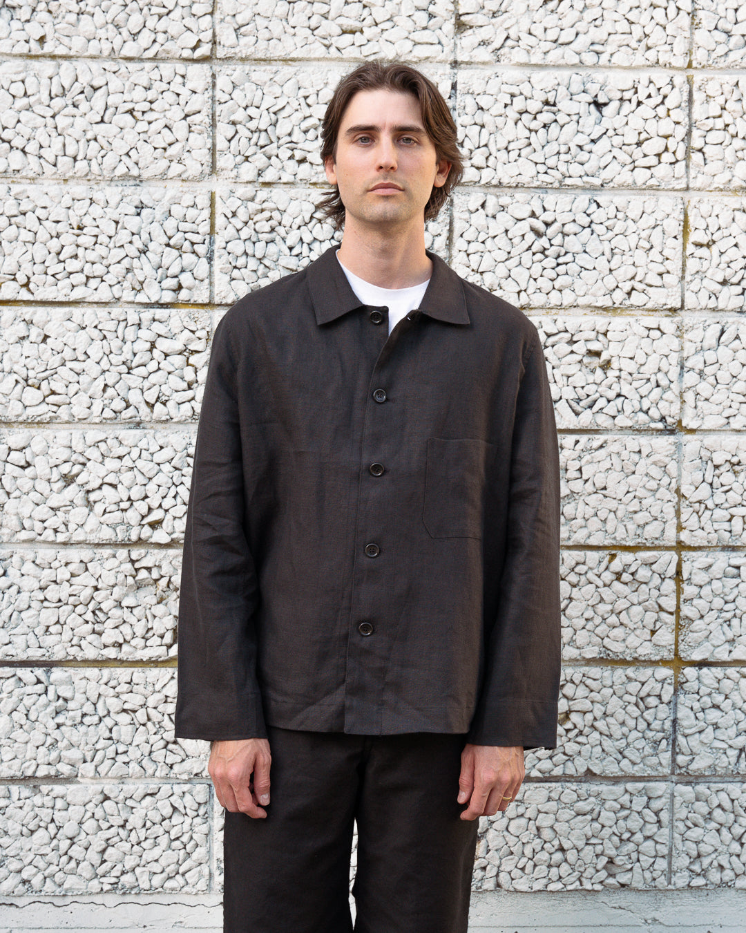 TRANSPORT SHIRT - BLACK WELTERWEIGHT LINEN – James Coward