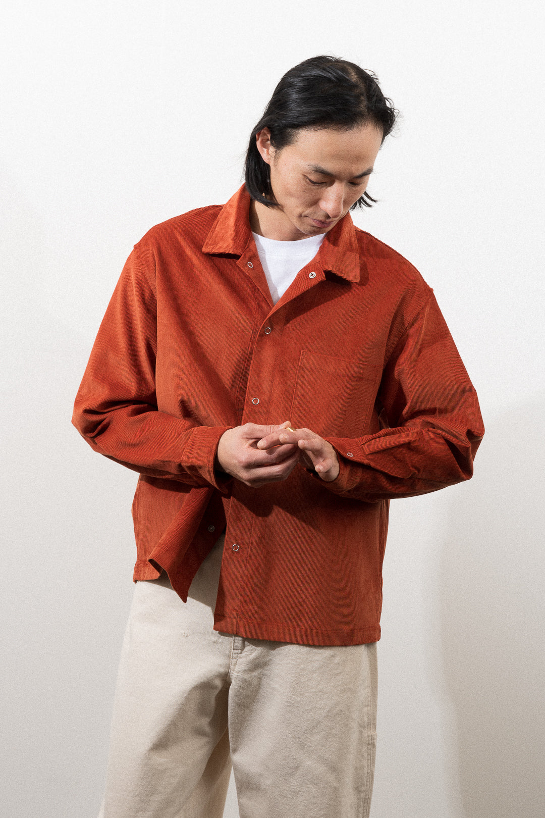 50s corduroy shirt サーモンピンク　オレンジ　ウエスタン Washed Mauve Men's Stretch Corduroy Utility Shirt – Mugsy