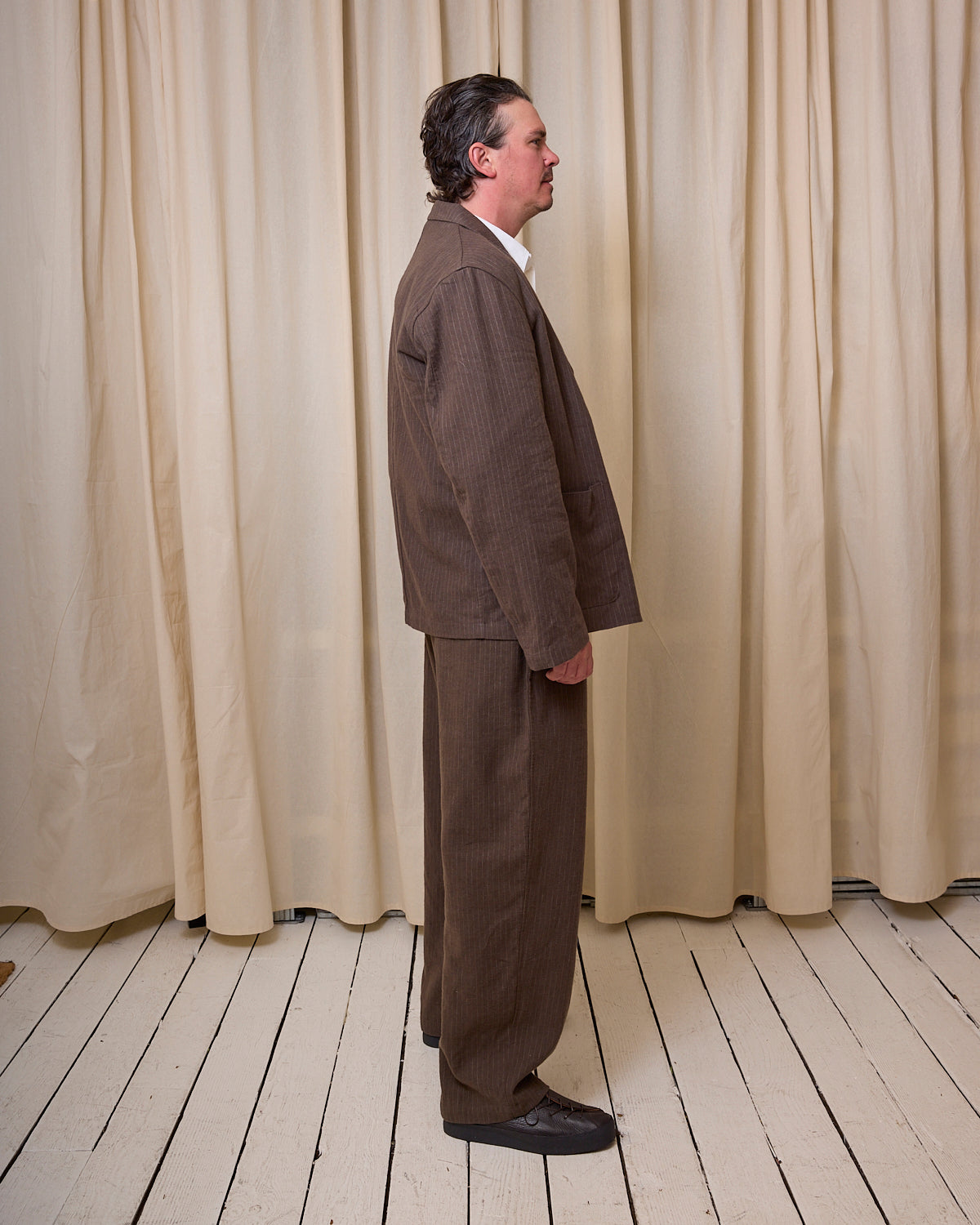 CARRY ON JACKET - BROWN CHALKSTRIPE BRUSHED TWILL