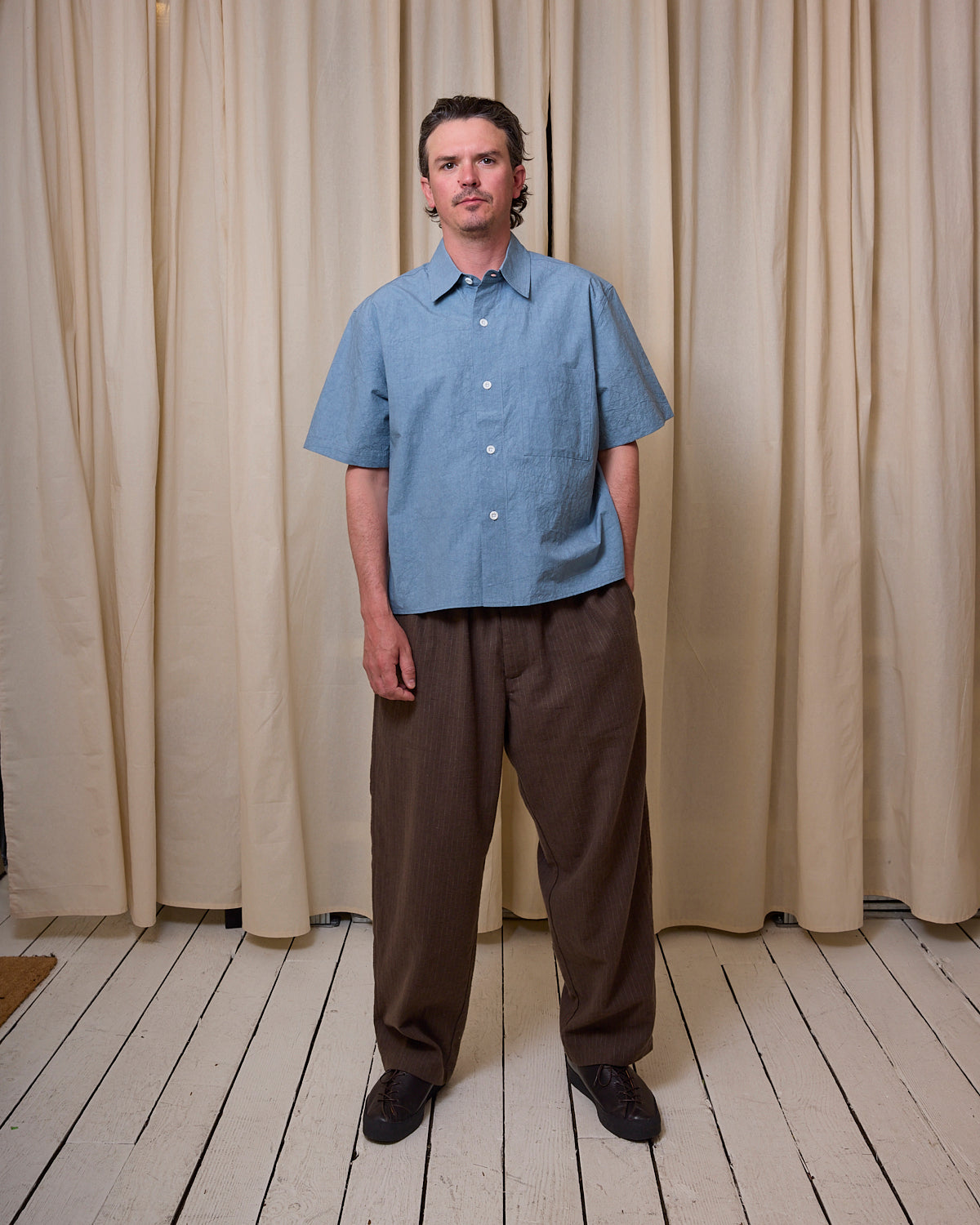 SHORT SLEEVE SHIRT - LIGHT BLUE SUN DRIED TYPEWRITER CLOTH