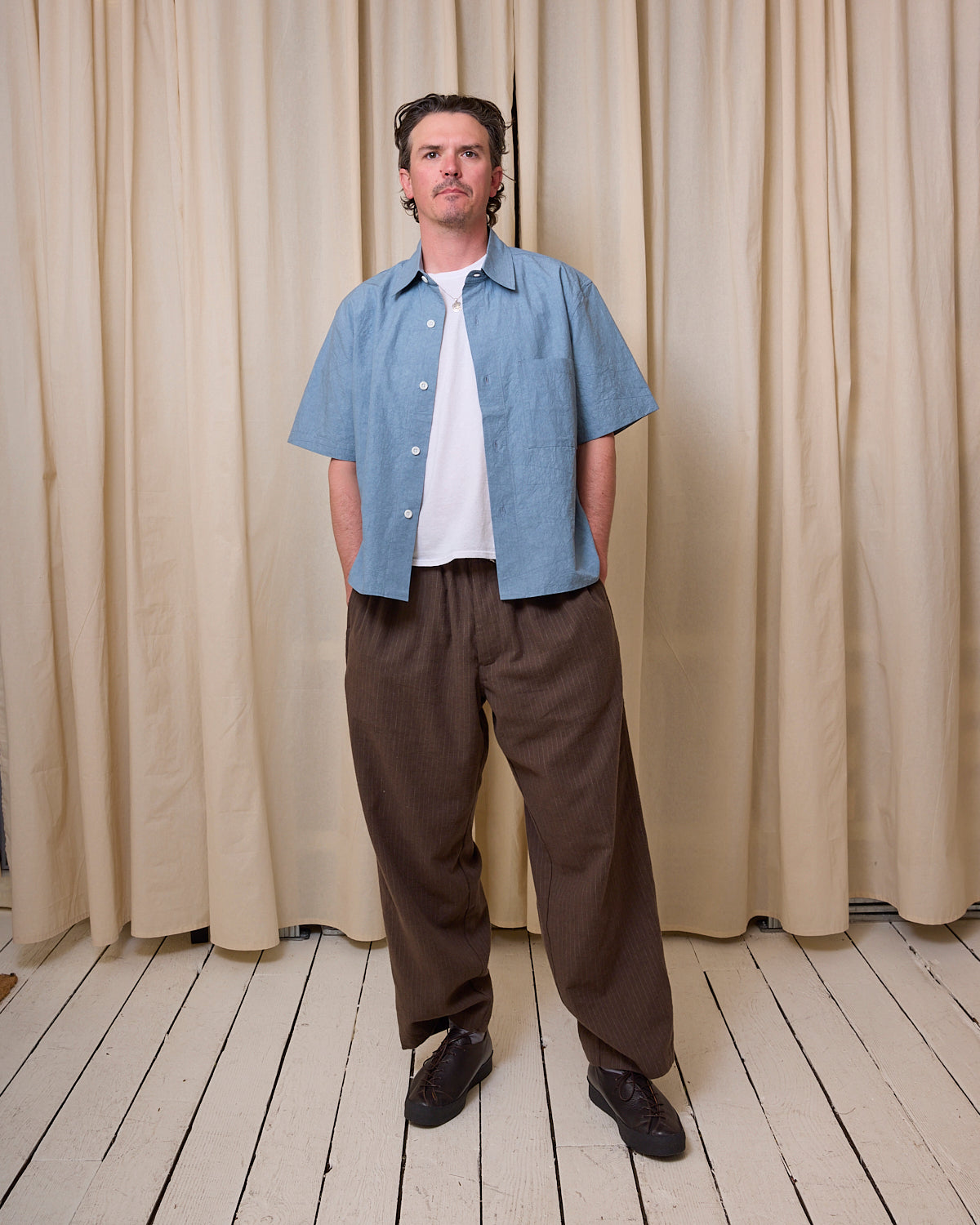 SHORT SLEEVE SHIRT - LIGHT BLUE SUN DRIED TYPEWRITER CLOTH – James